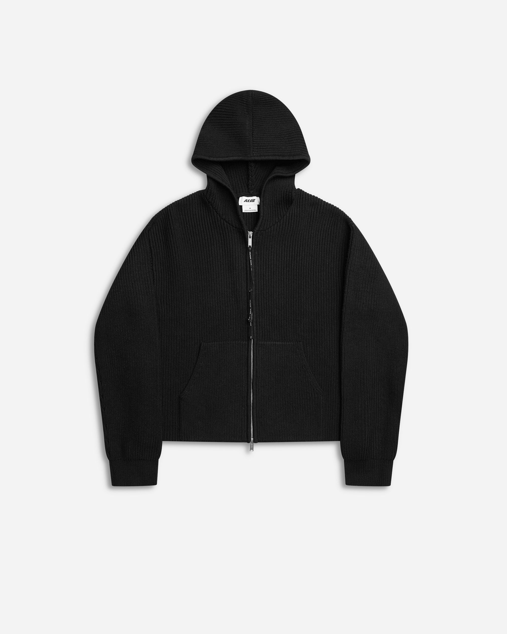 ALIS Barian Ribbed Knit Hoodie Solid Black 157-01