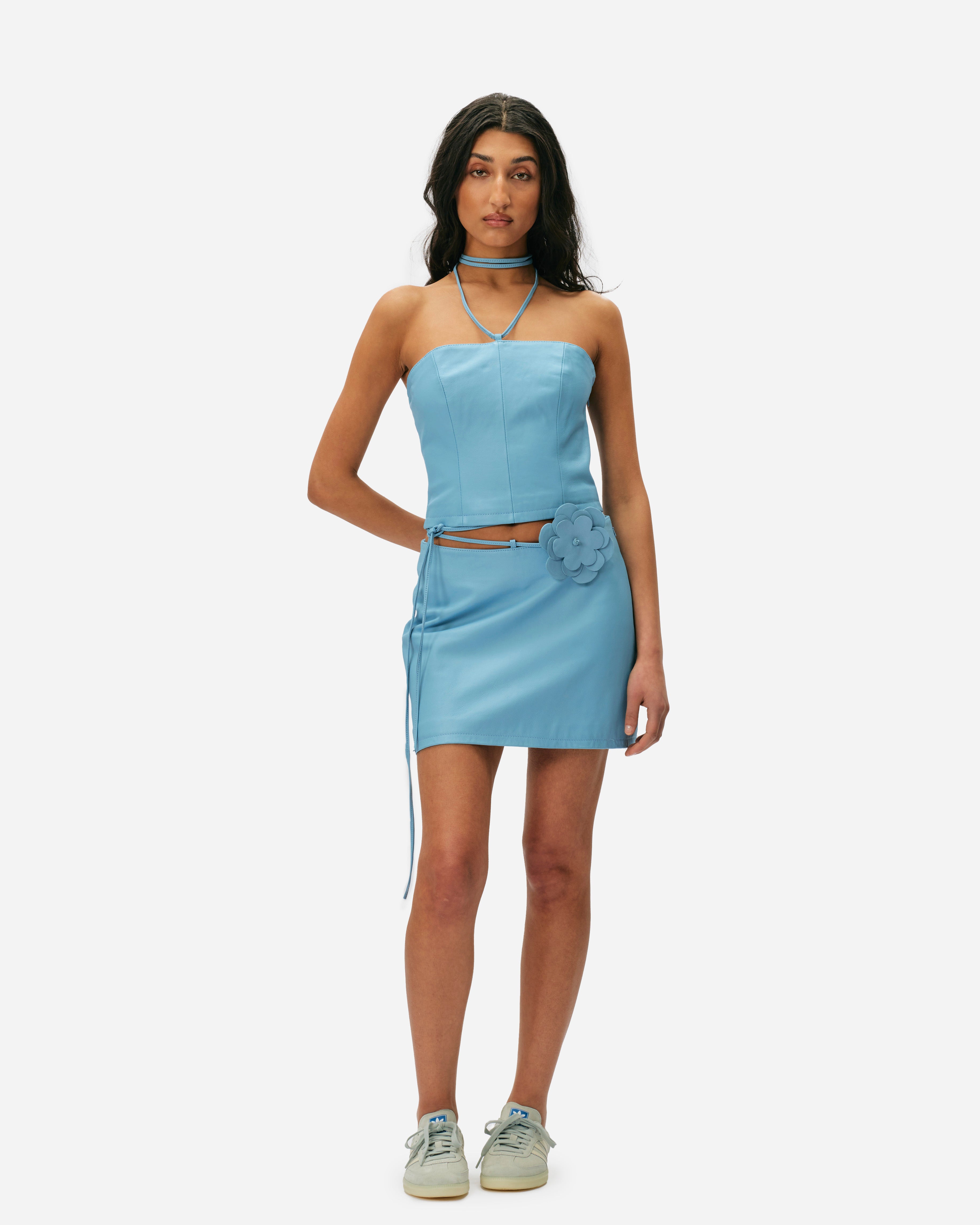 Oval Square Kicky Leather Skirt Clear Sky 20697-5027