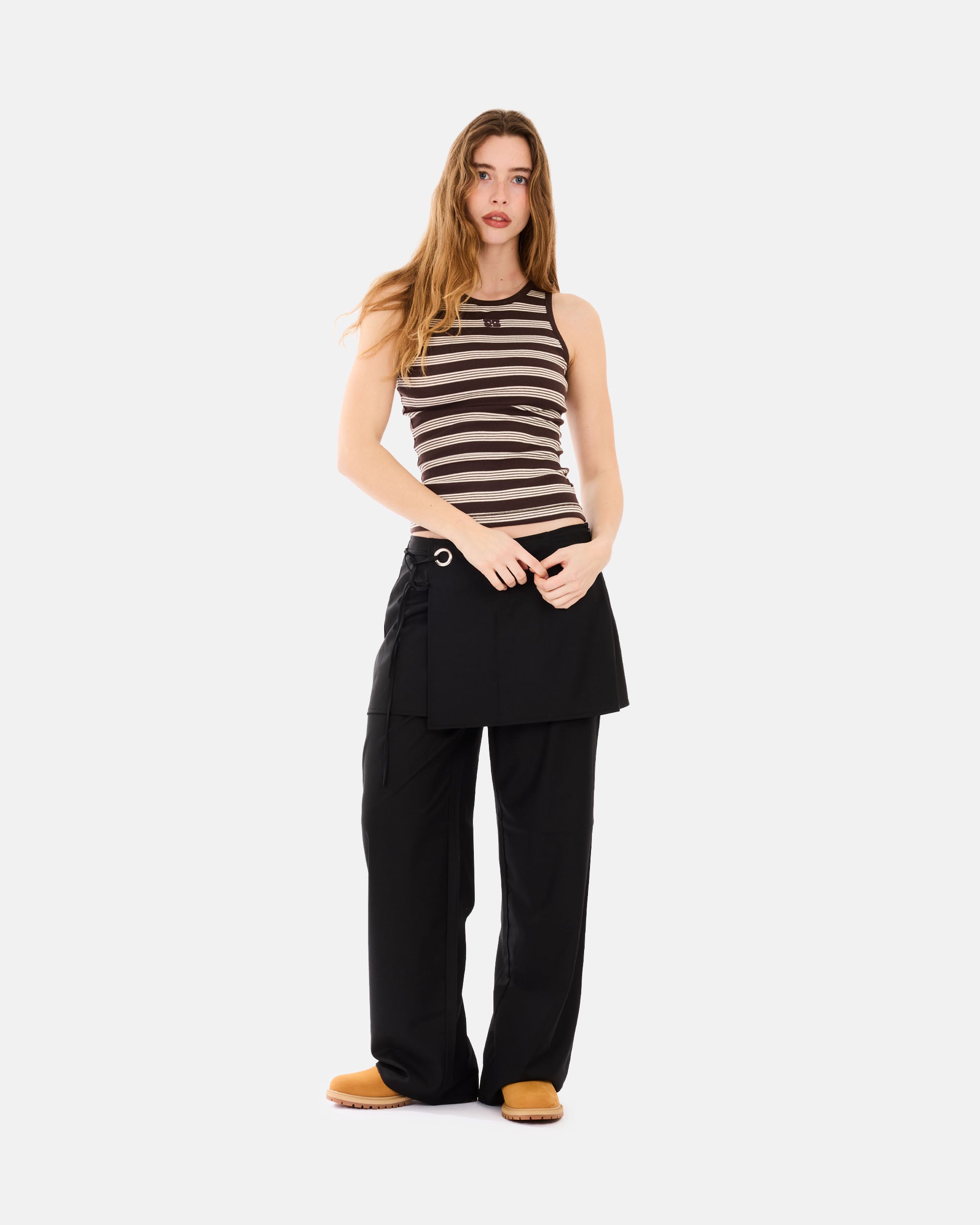 GANNI Soft Cotton Rib Tank Top Stripe Mole A1050192