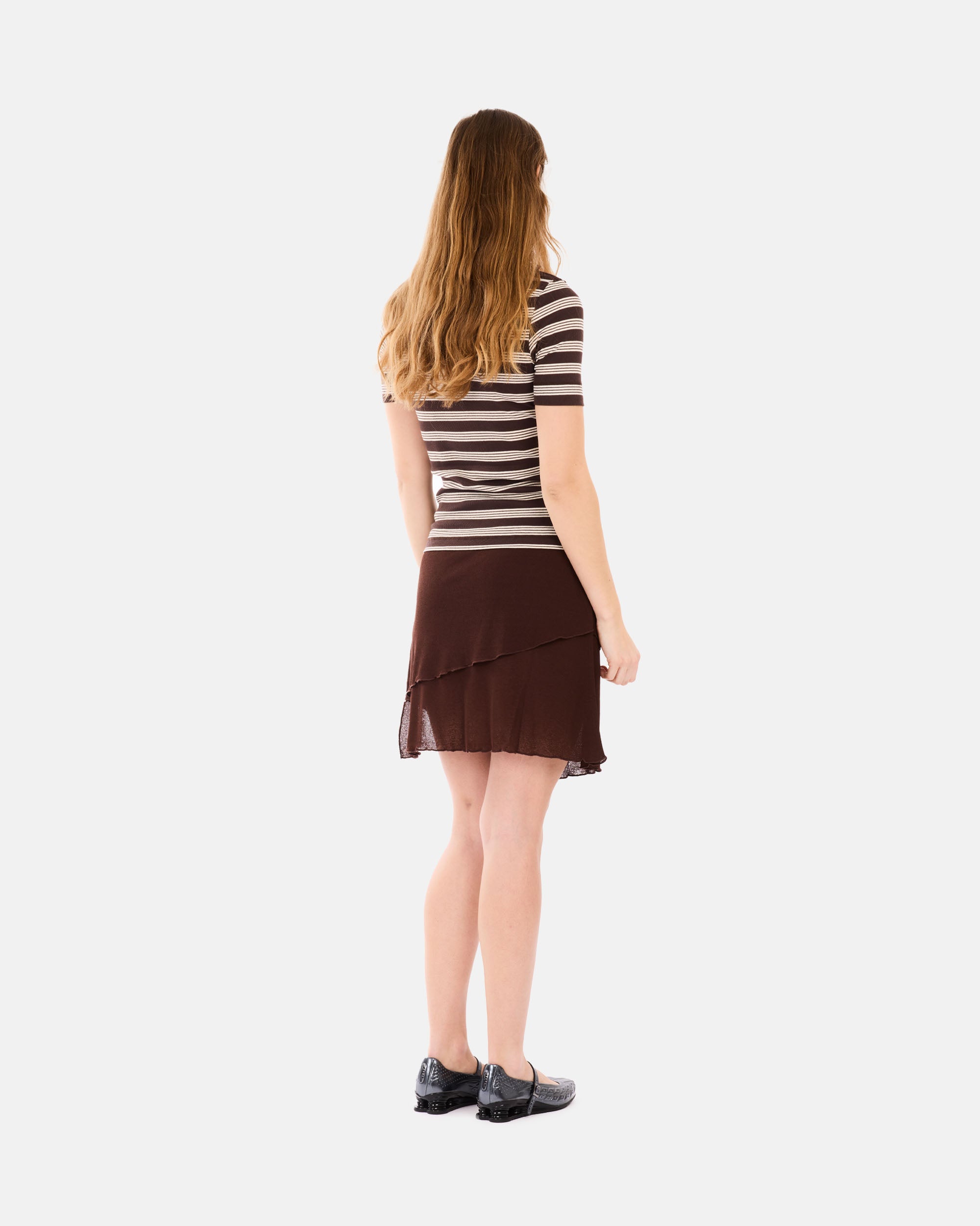 GANNI Soft Cotton Rib Short Sleeve T-Shirt Stripe Mole A1050193