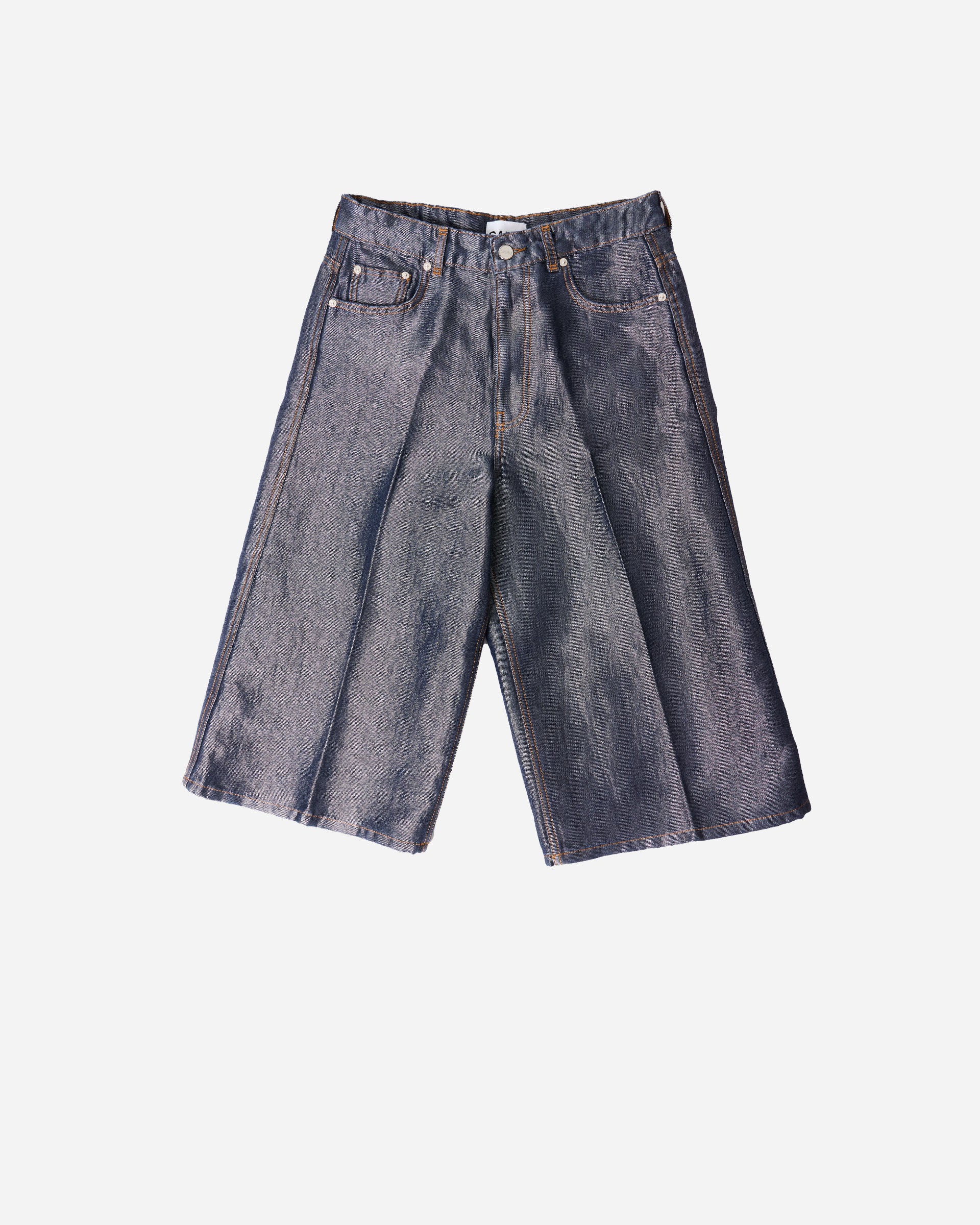 GANNI Shiny Weft Denim Shorts Rinse A1110006-077