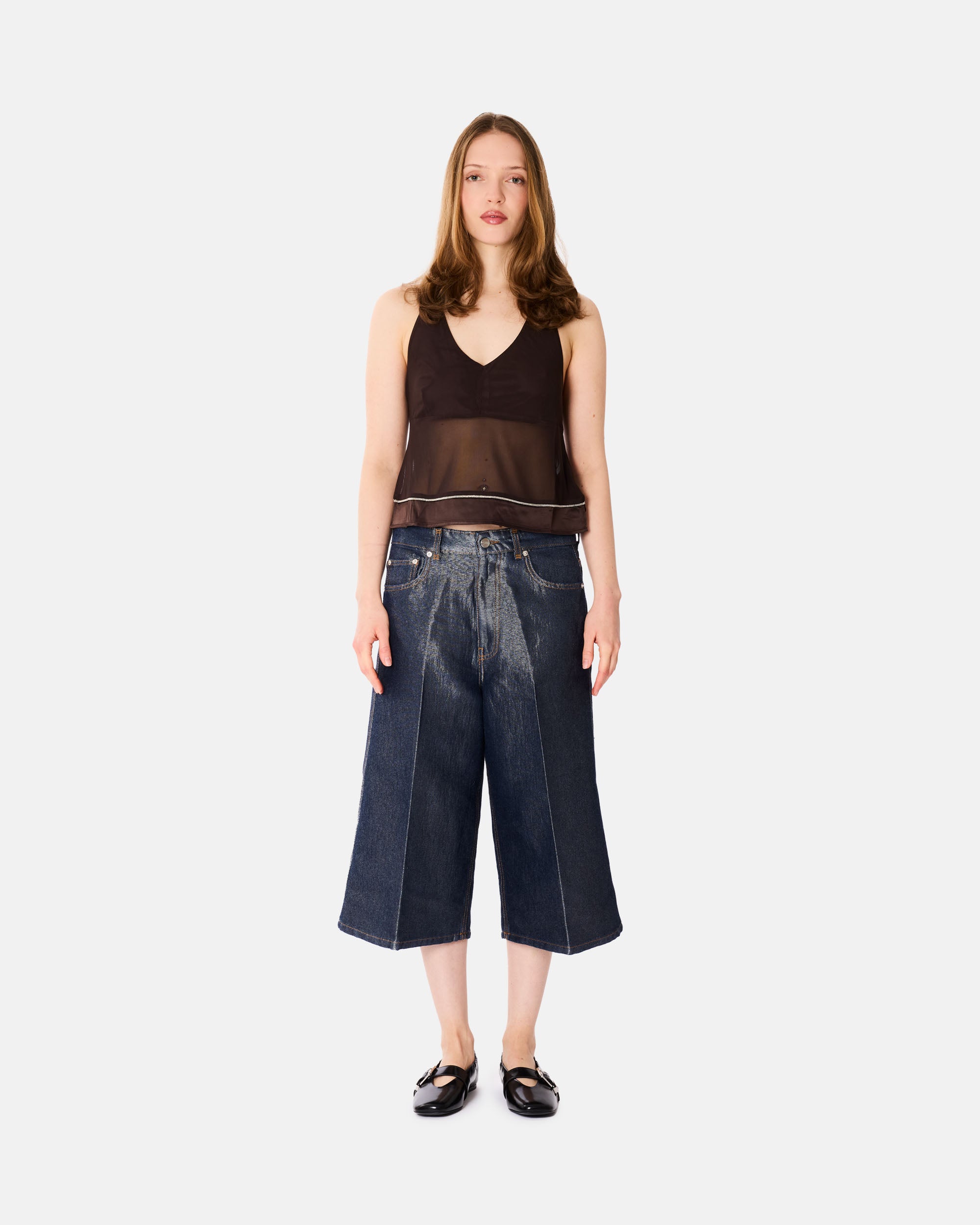 GANNI Shiny Weft Denim Shorts Rinse A1110006-077