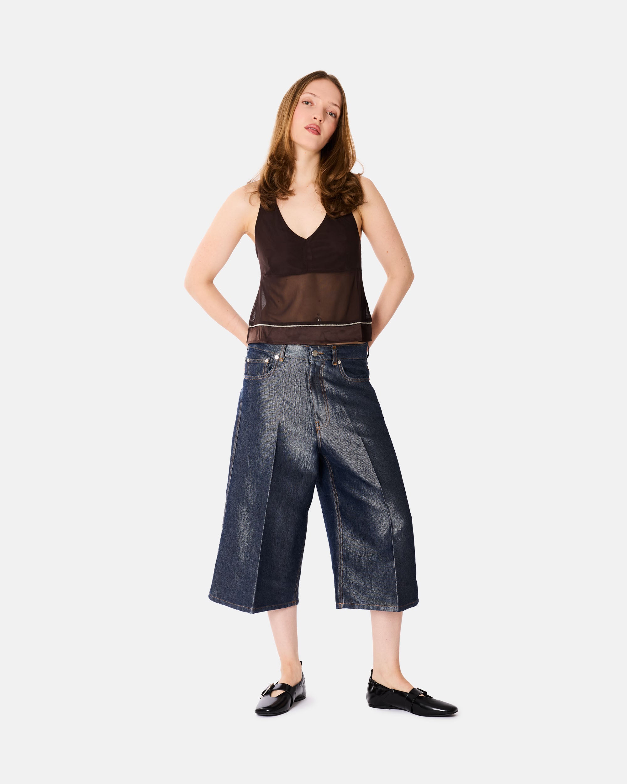 GANNI Shiny Weft Denim Shorts Rinse A1110006-077