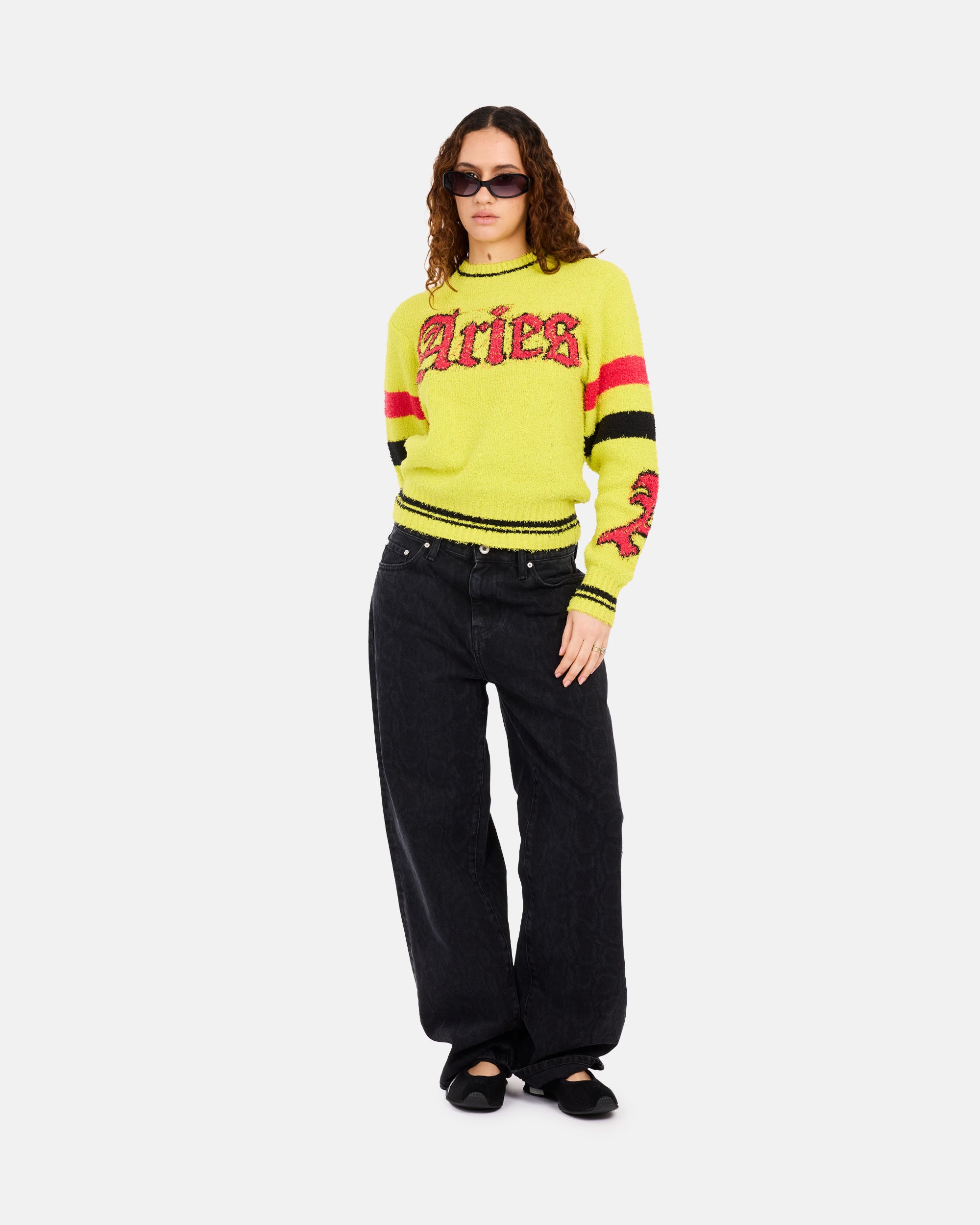 ARIES Acid Boucle Knit Crew Yellow AR2002005