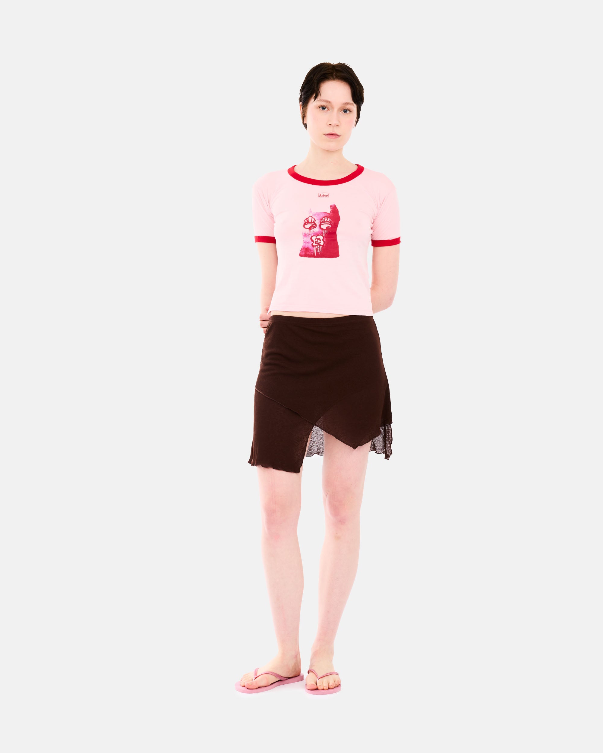 ARIES Who Knows Ss Ringer Tee Pink AR4009105