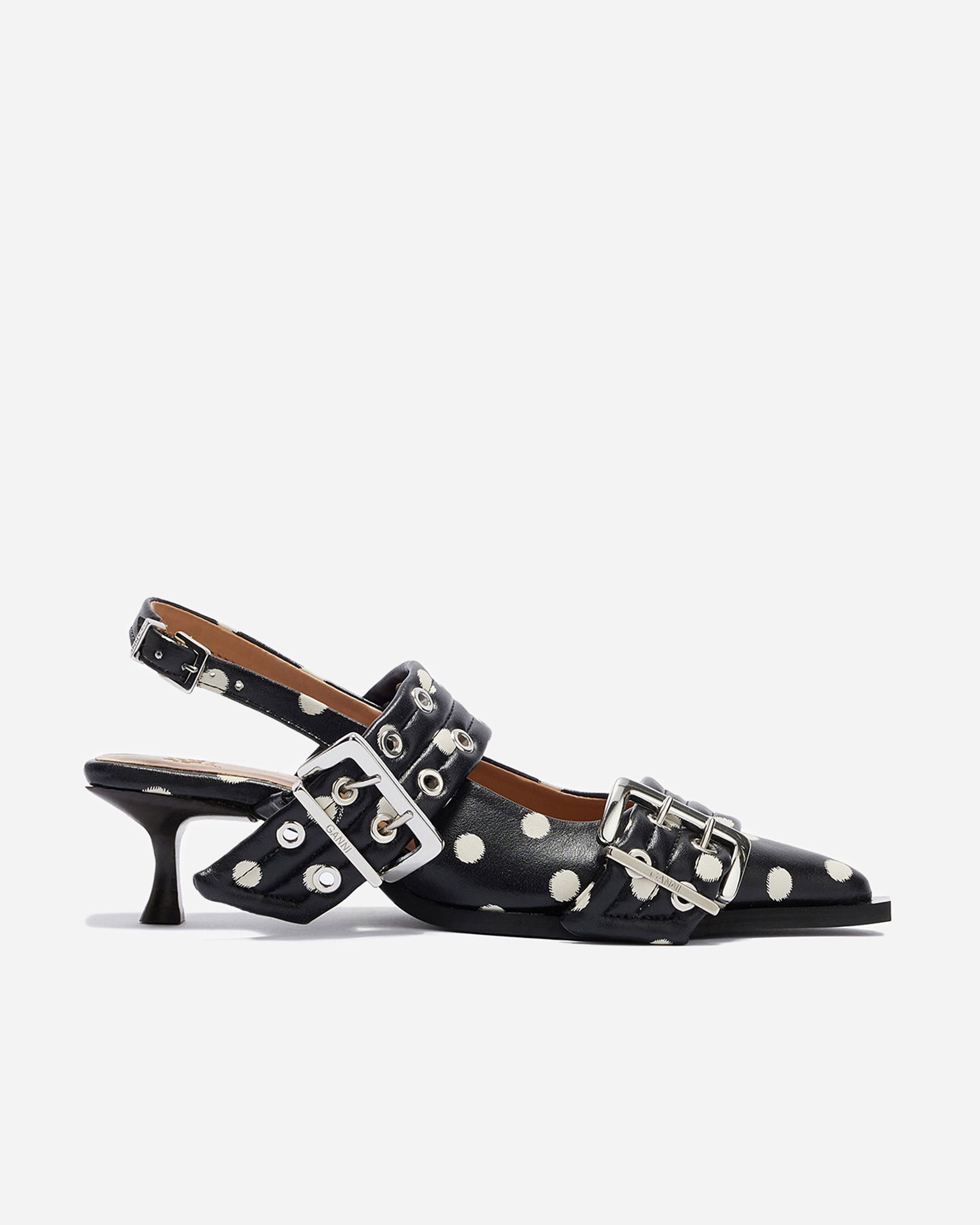 GANNI Feminine Buckle Kitten Heel Ikat Dots Black B1020064-099