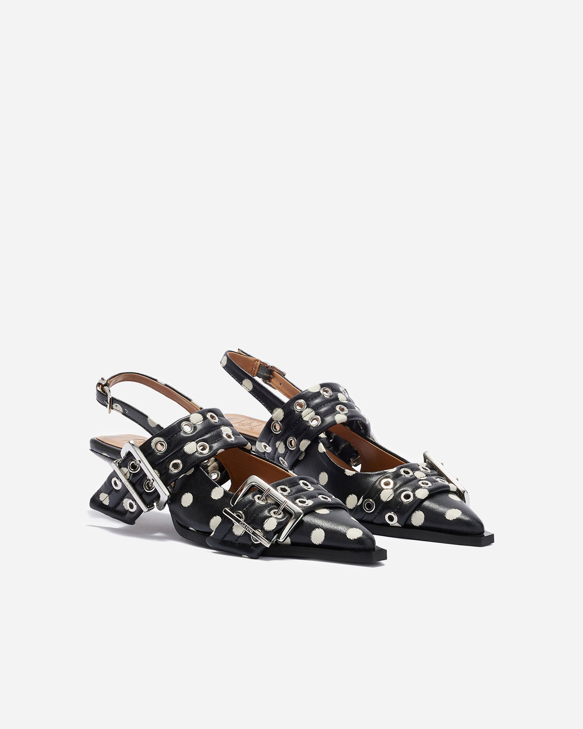 GANNI Feminine Buckle Kitten Heel Ikat Dots Black B1020064-099