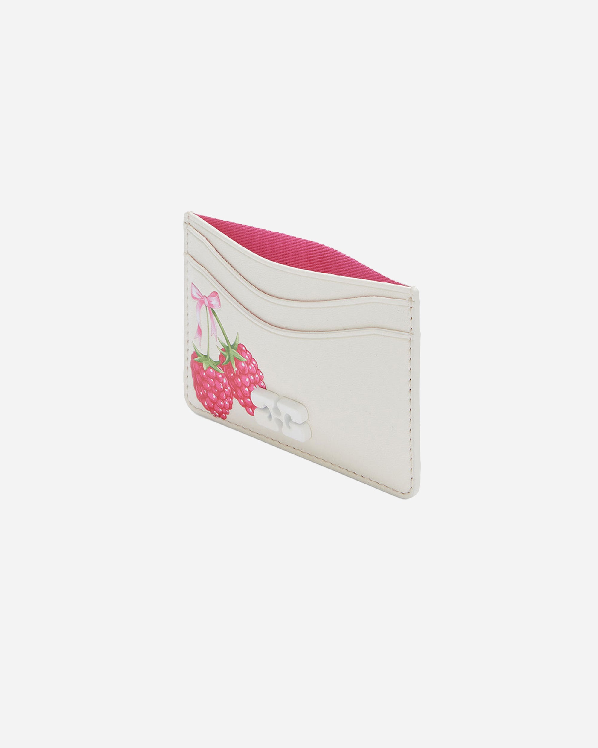 GANNI Bou Card Holder With Flap Raspberry Print Egret B3010257