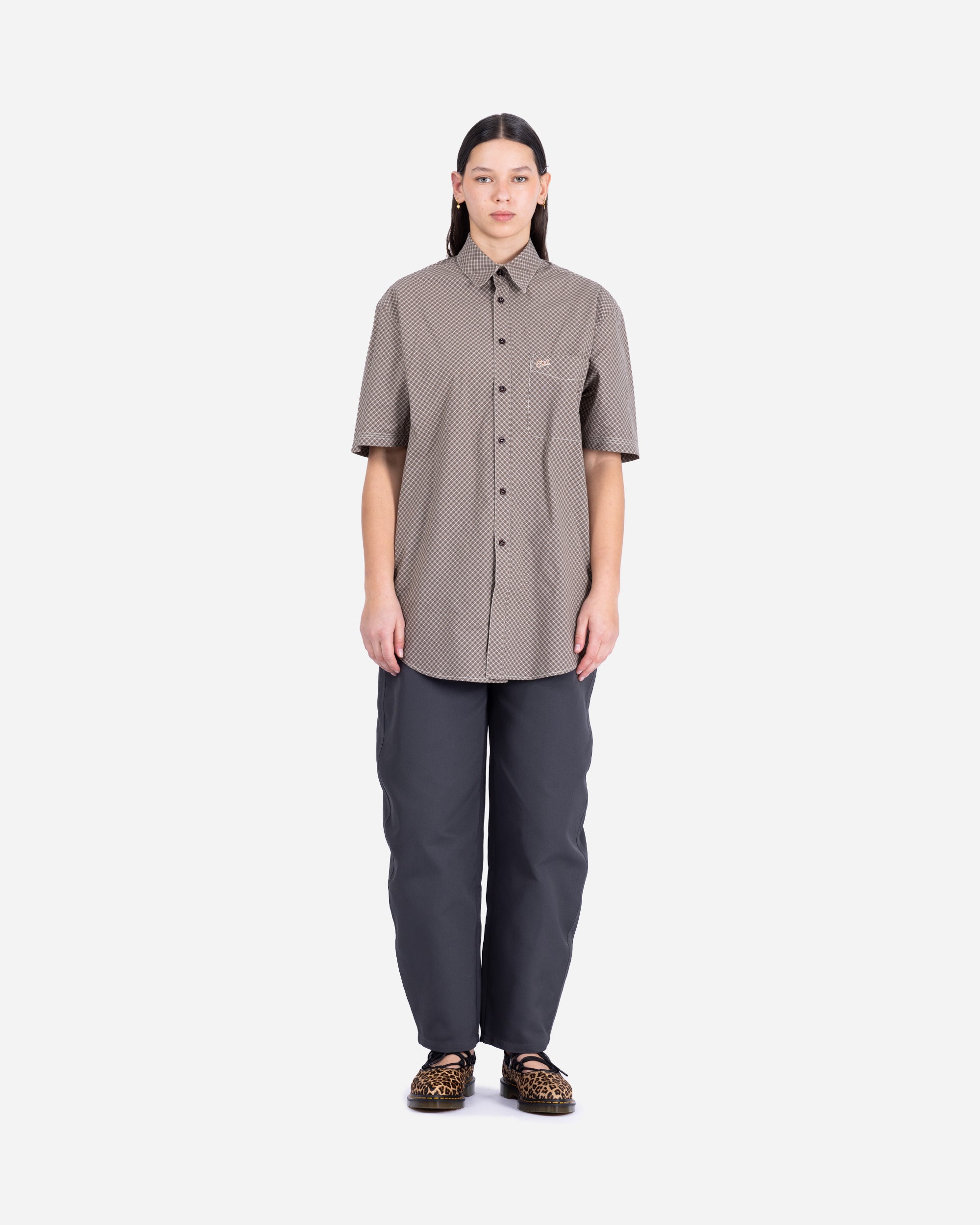 ERL Mini Plaid Short Sleeve Shirt BROWN ERL10B011-2