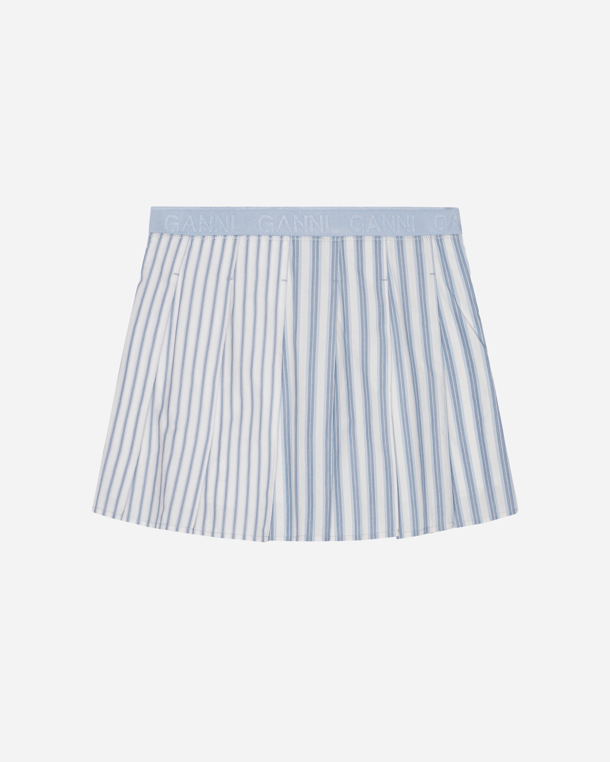 GANNI Stripe Cotton Pleated Mini Skirt Egret F9599-135