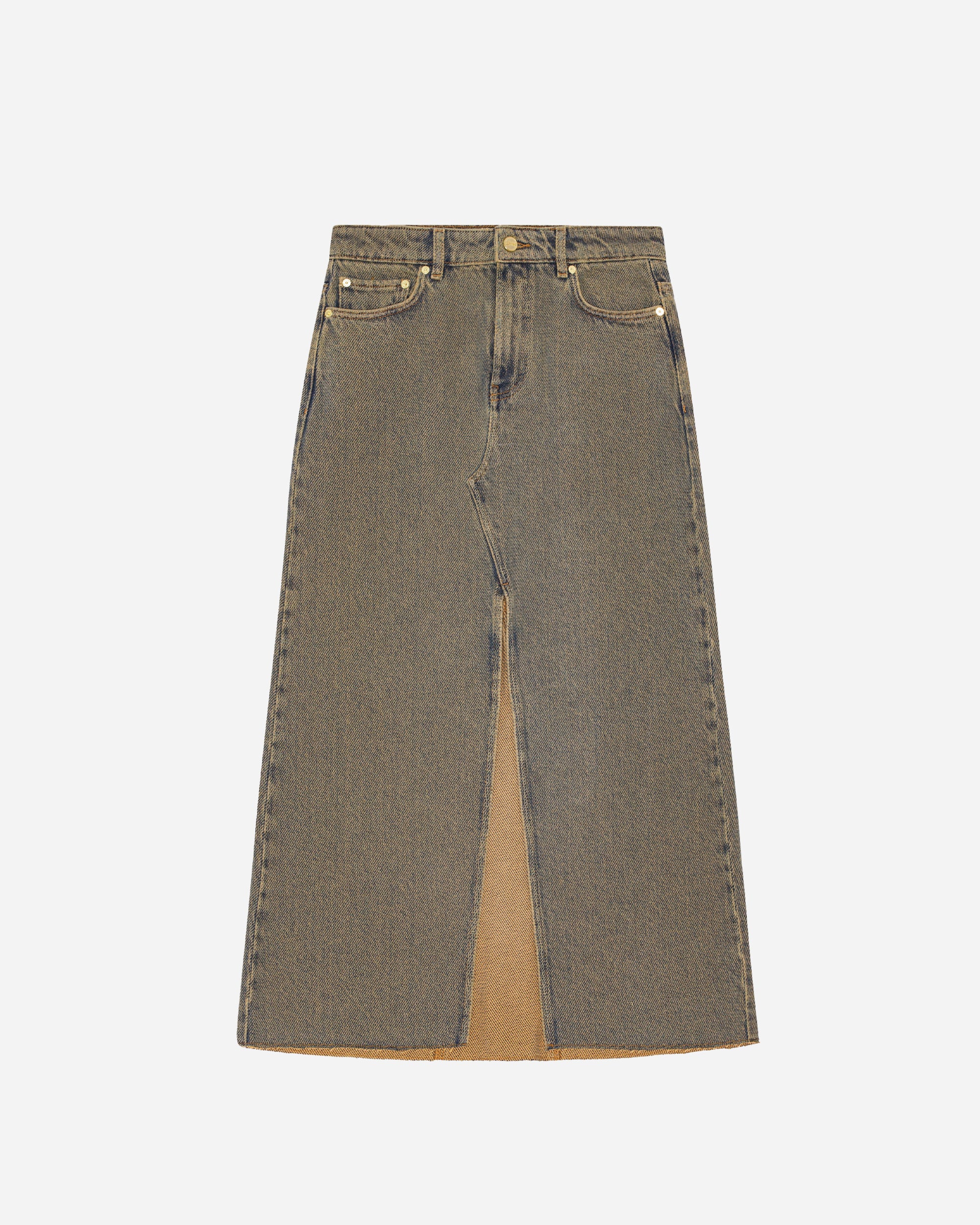 GANNI Overdyed Heavy Denim Maxi Skirt Shitake J1477