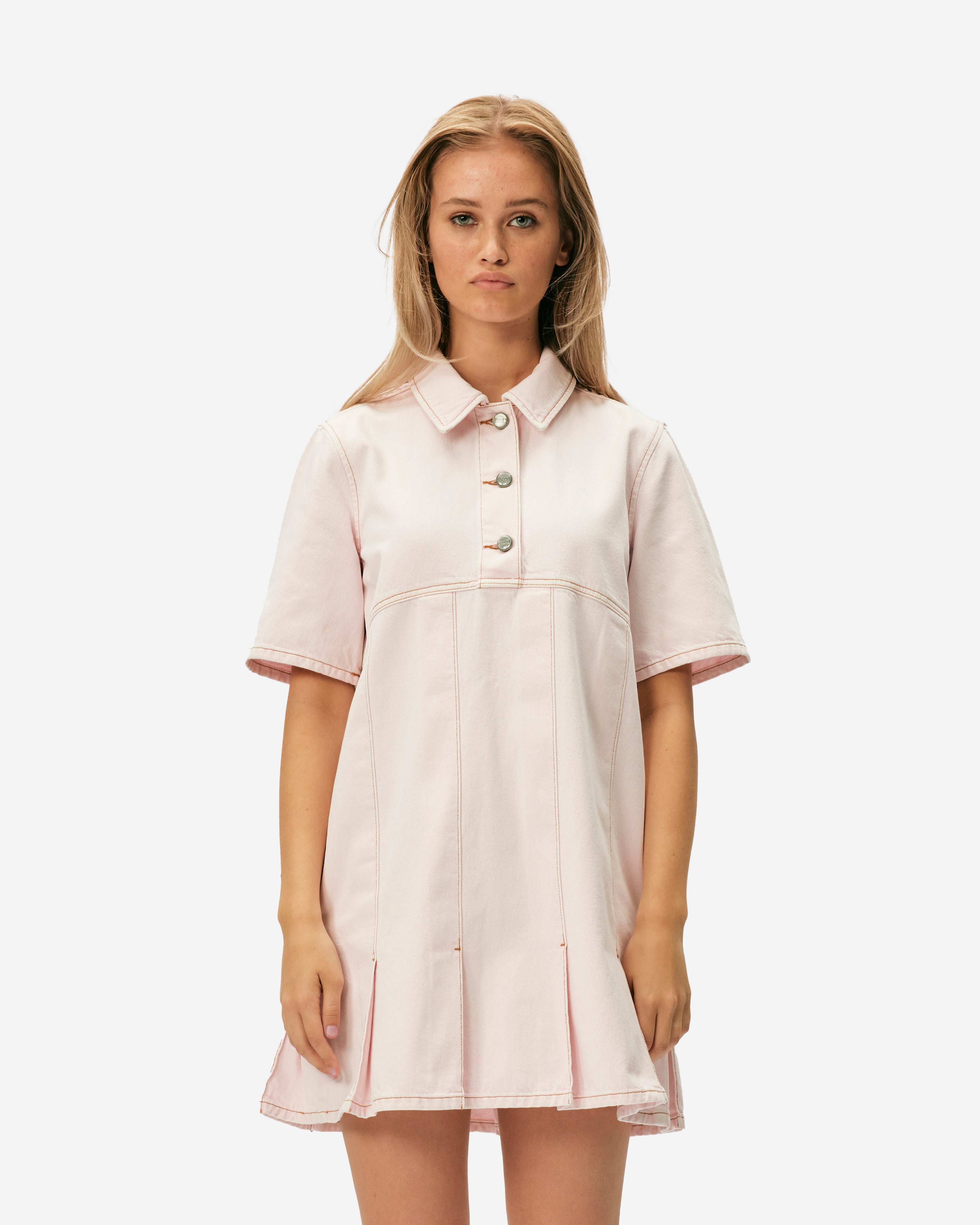 GANNI Mini Dress en jean surteint Chalk Pink J1582-868