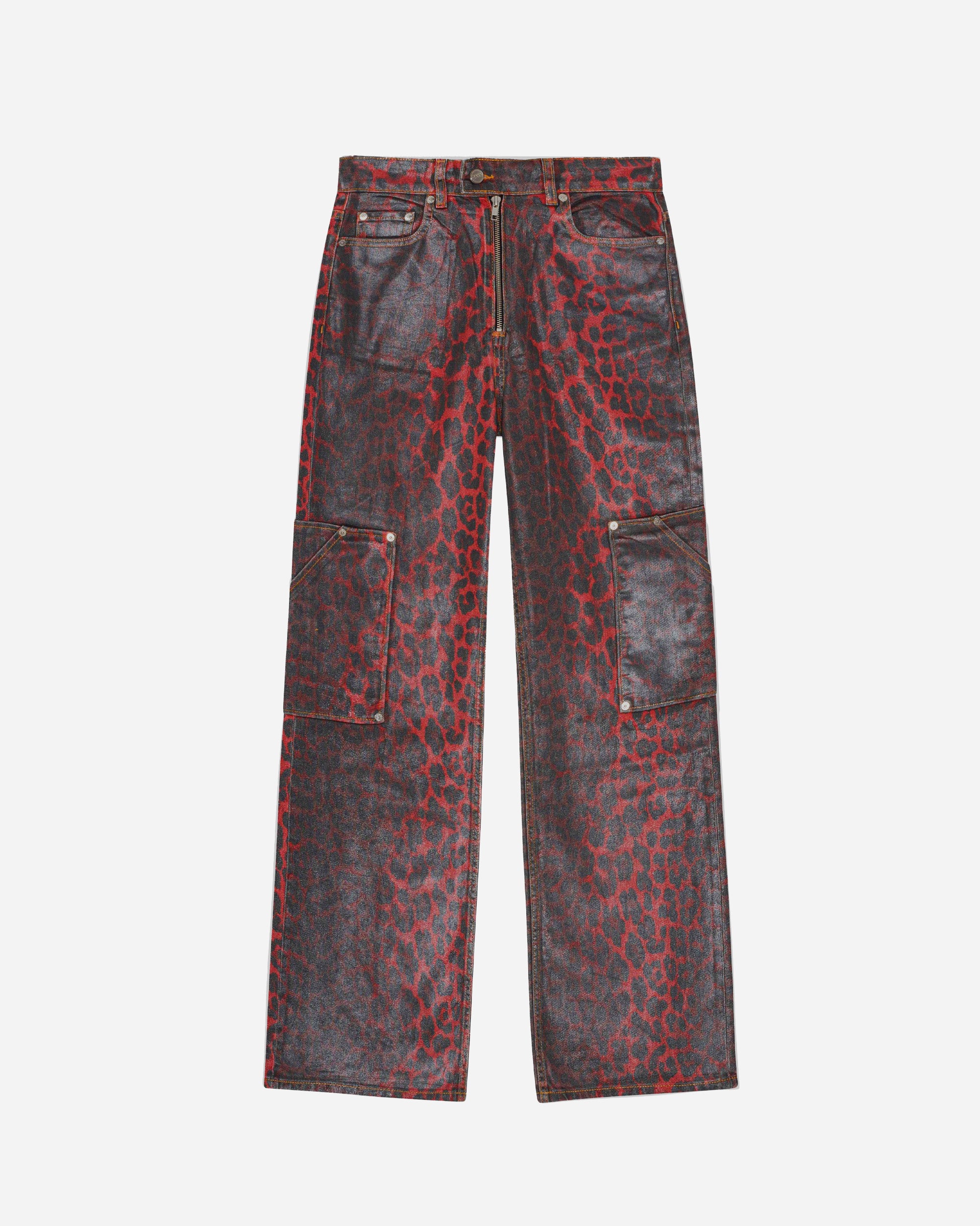 GANNI Foil Denim Andi Cargo Jeans Racing Red J1680