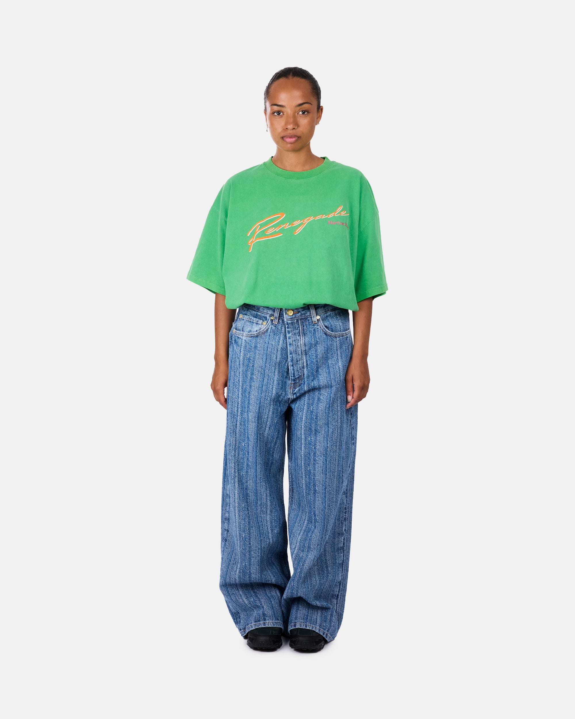 GANNI Structured Denim Double Fly Baggy Jeans Mid Blue Stone J1882