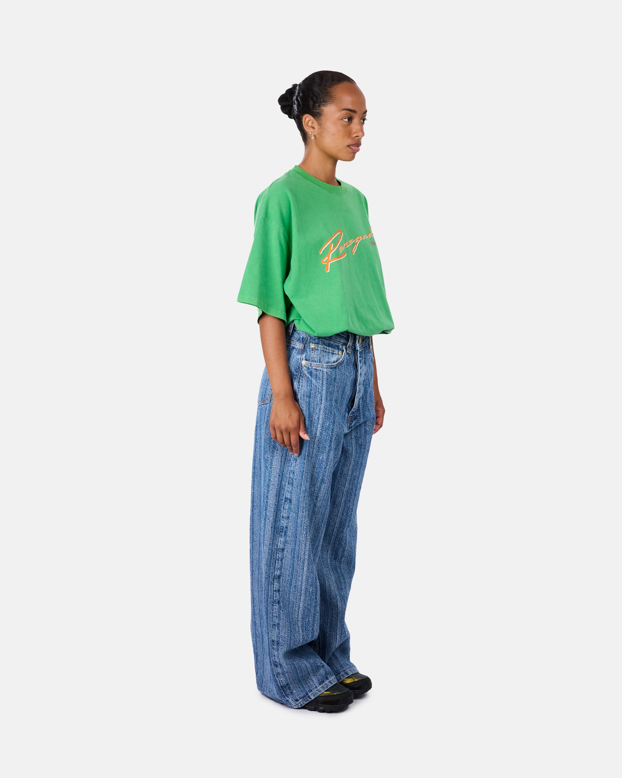 GANNI Structured Denim Double Fly Baggy Jeans Mid Blue Stone J1882