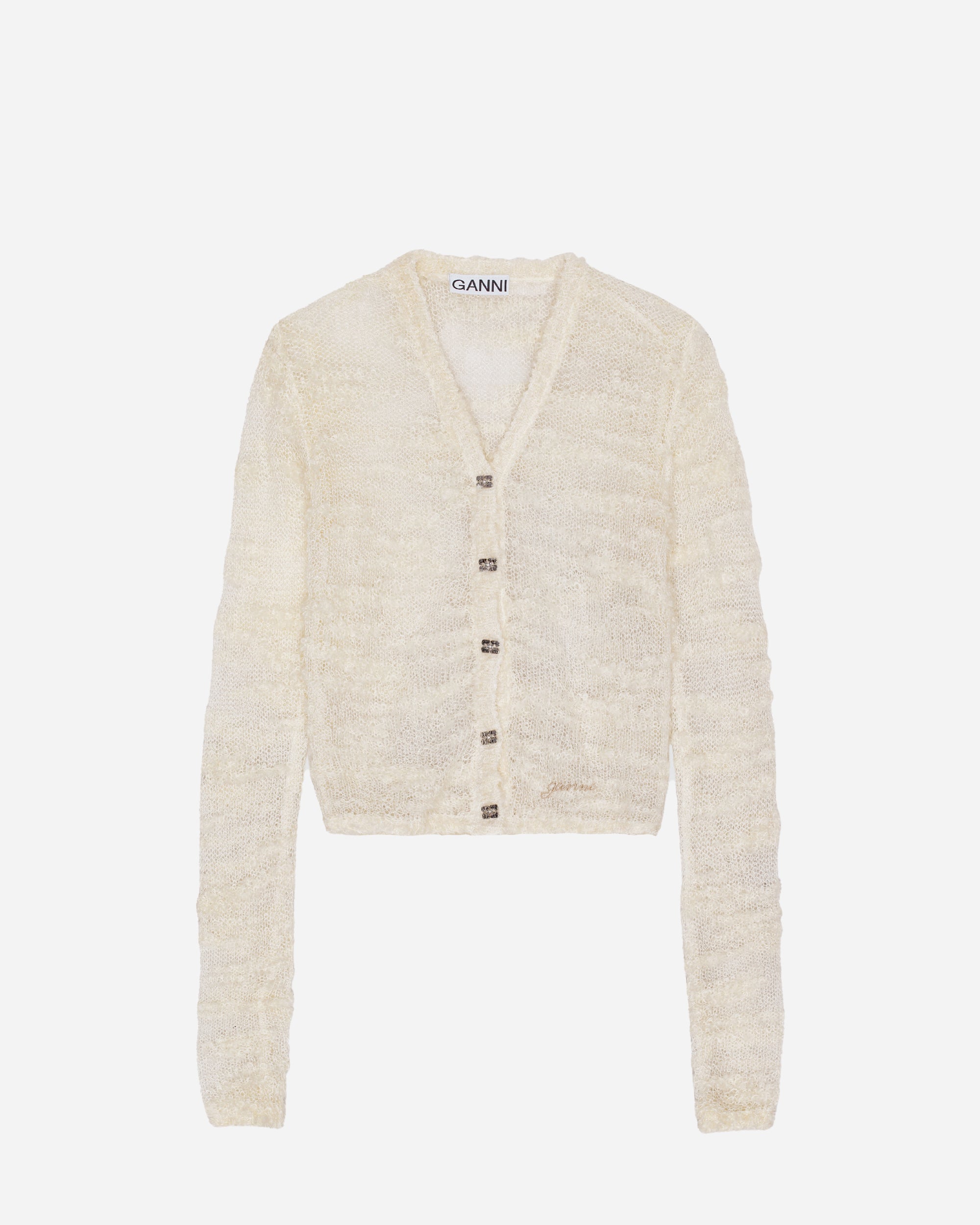 GANNI Alpaca Mohair Boucle Cardigan Egret K2254