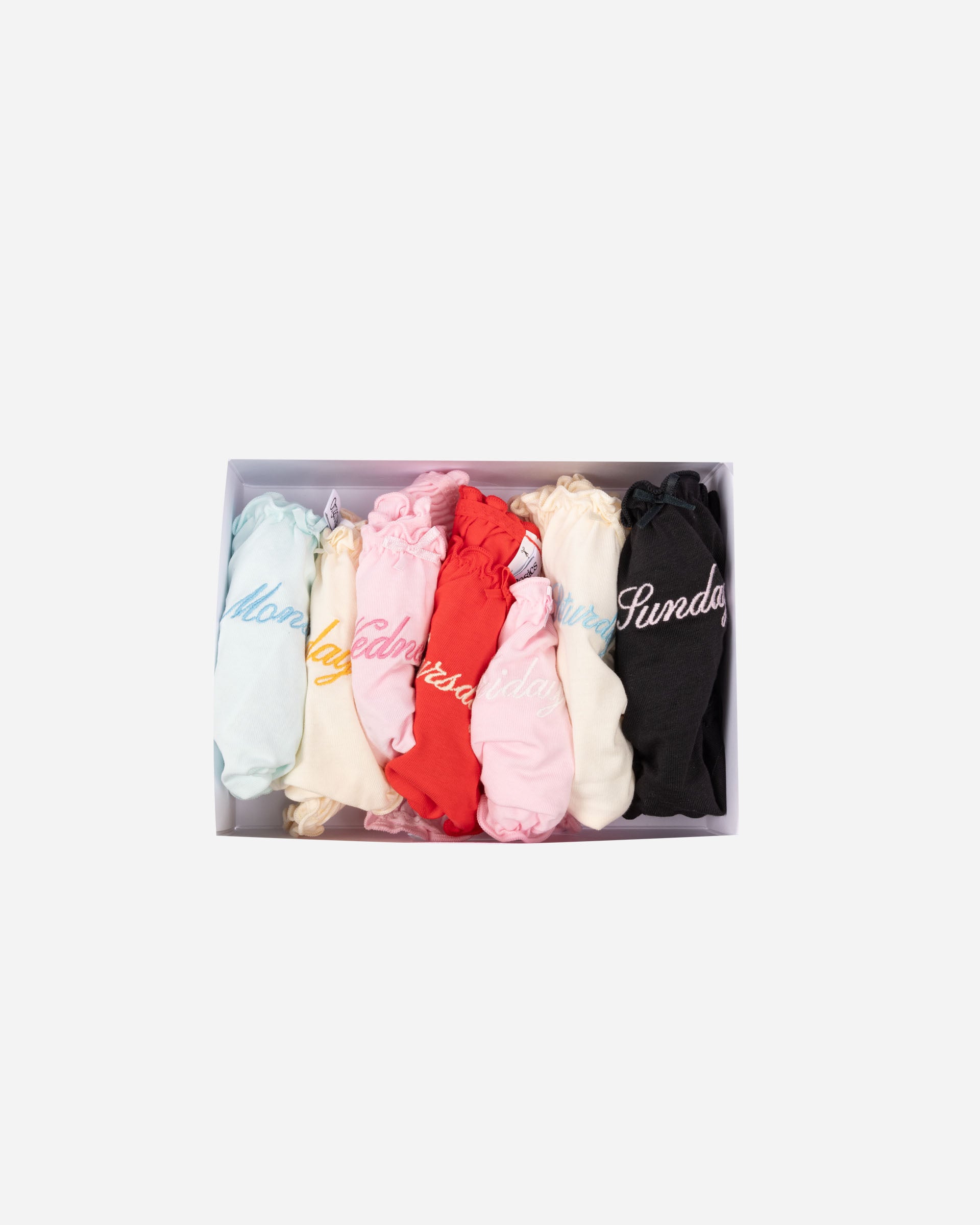Organic Basics Core Ruffled Thong Week-Pack Pink /Red / Vanilla/Black OB110080P7