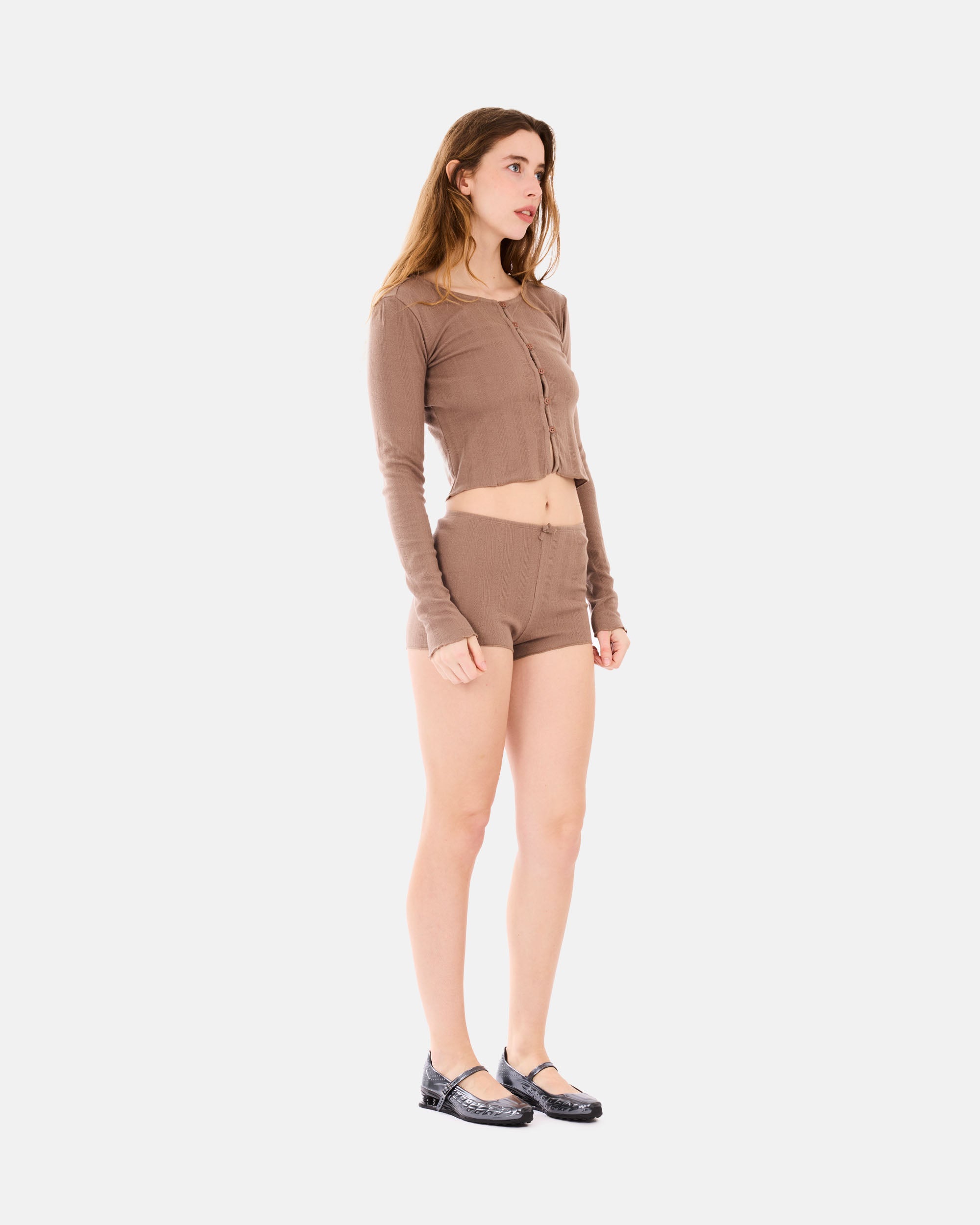 Organic Basics Pointelle Shorts Clay OB420039-Clay