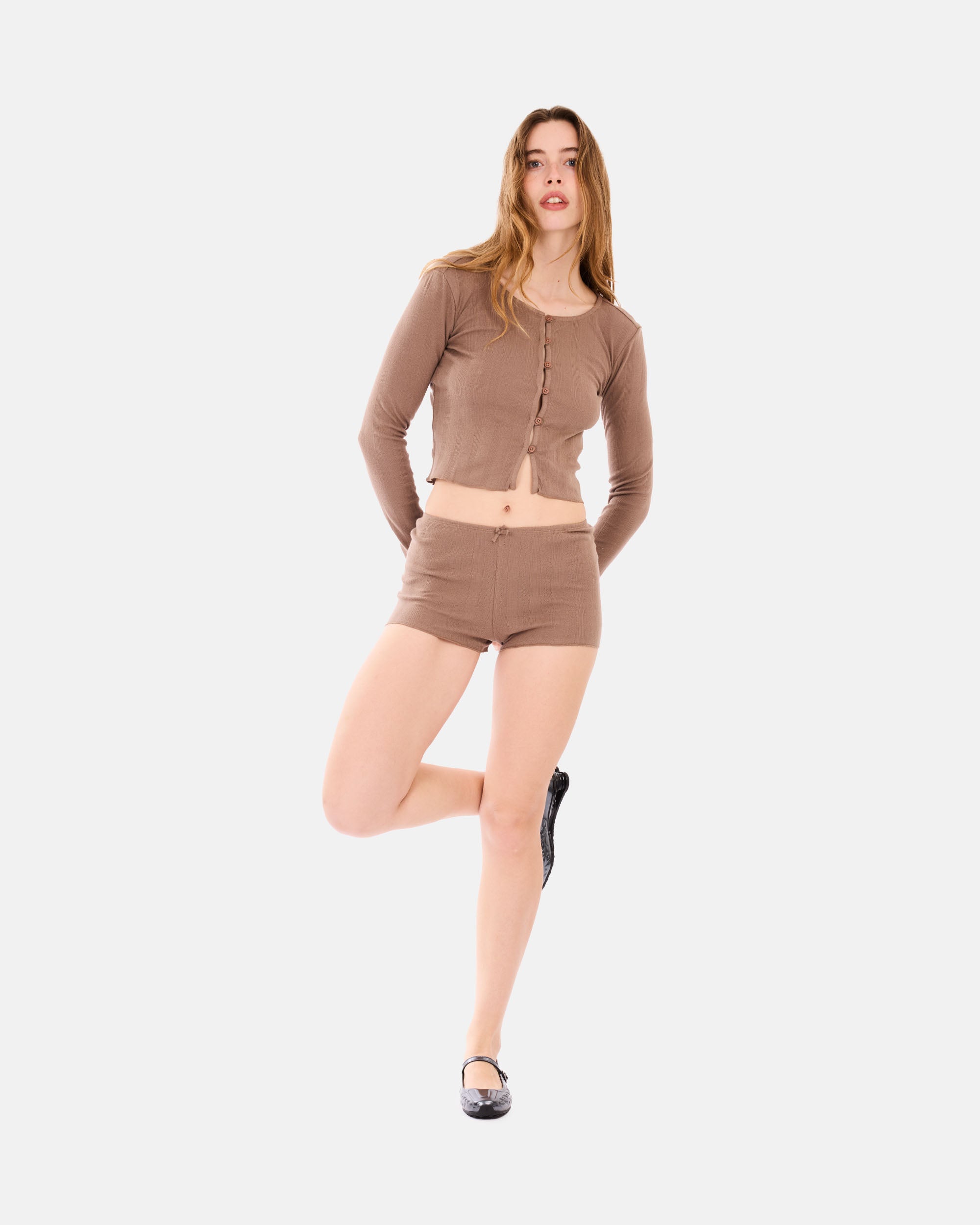 Organic Basics Pointelle Shorts Clay OB420039-Clay