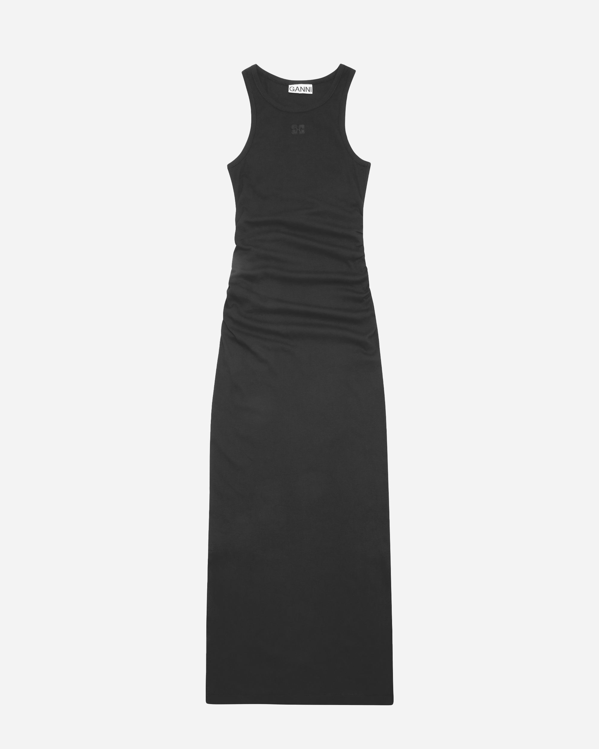GANNI Soft Cotton Rib Tank Top Long Dress Black T3935