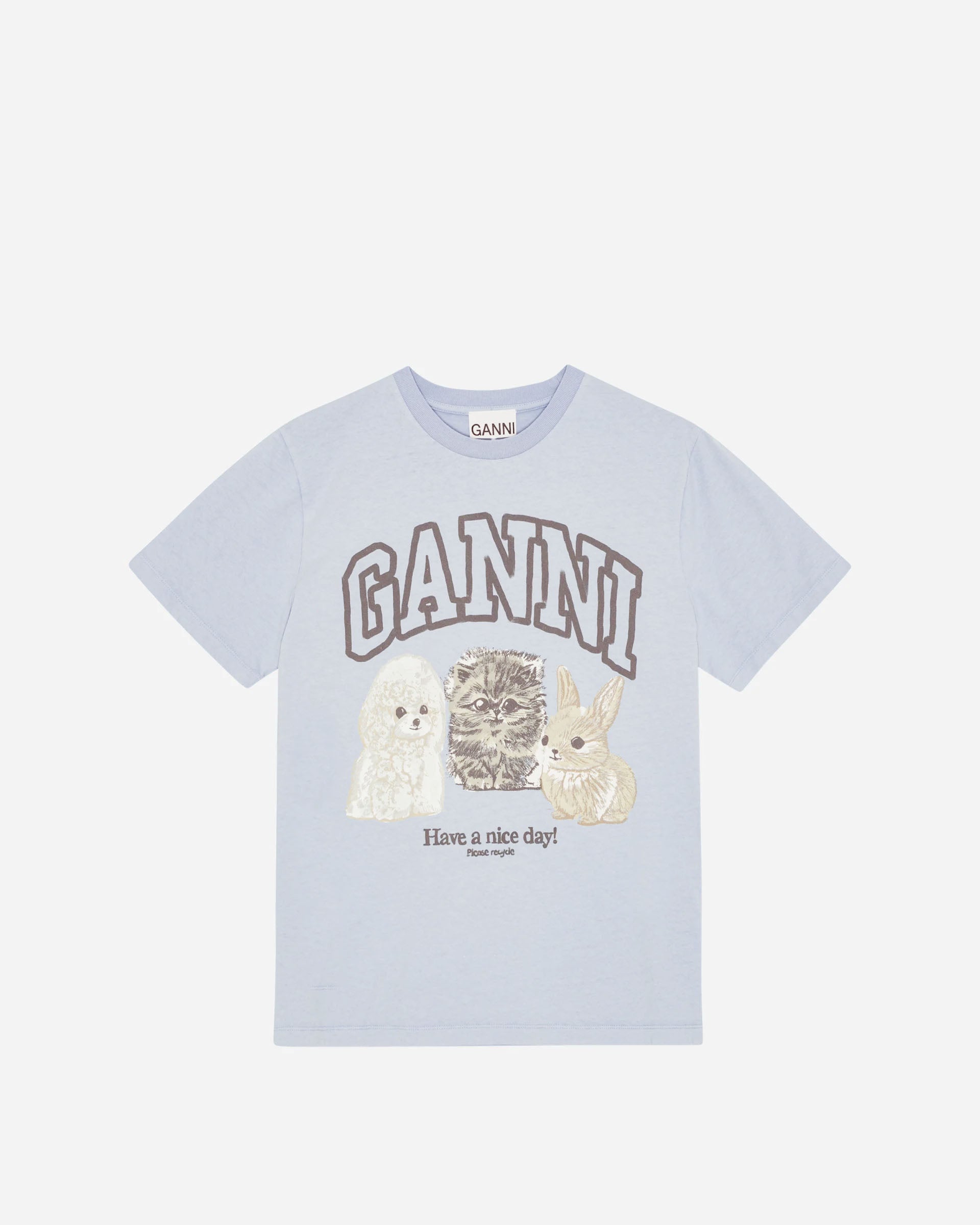 GANNI Basic Cotton Jersey Animals Relaxed T-shirt Chambray Blue T4278-570