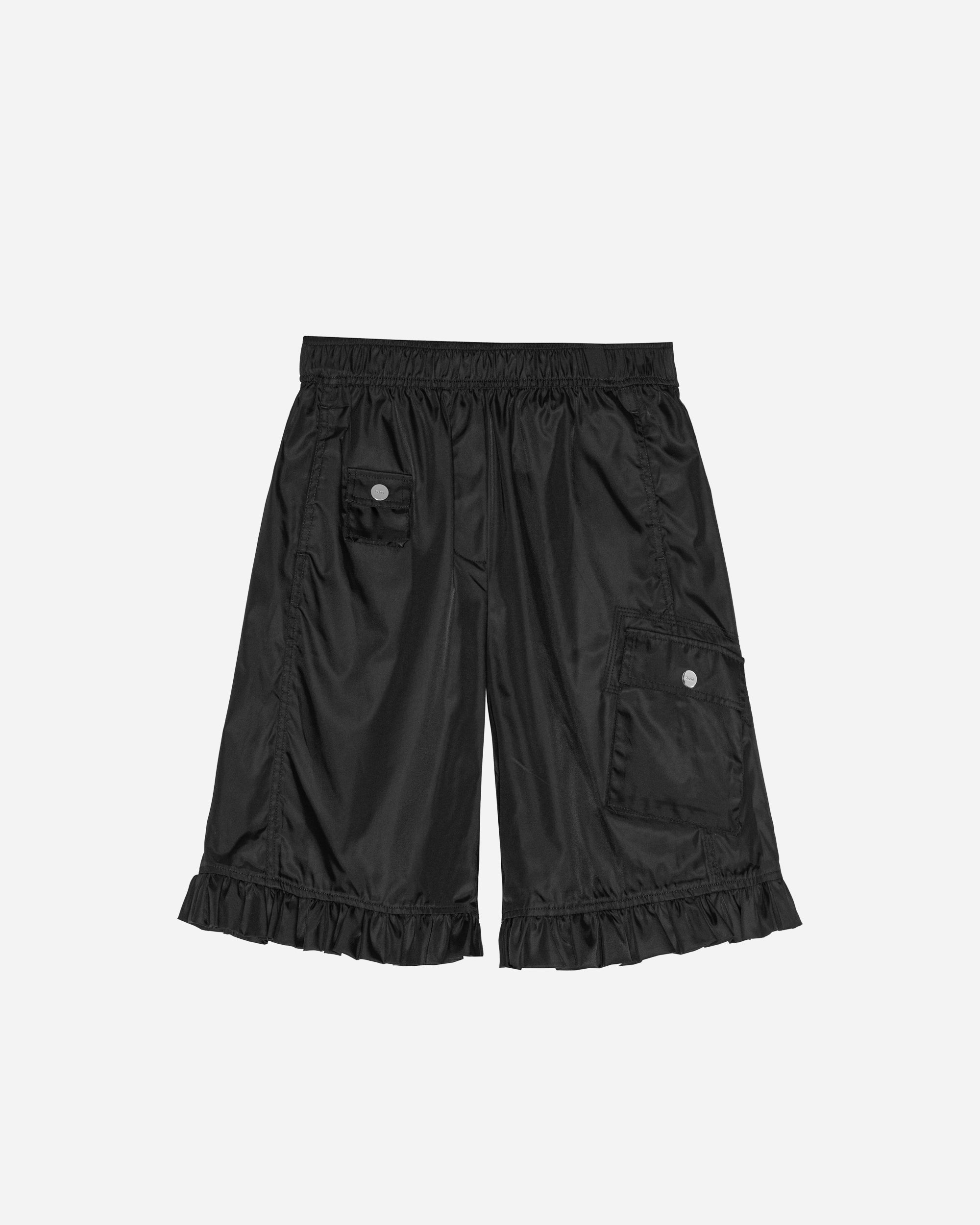 GANNI Duchesse Nylon Midi Ruffle Shorts Black W0411-099