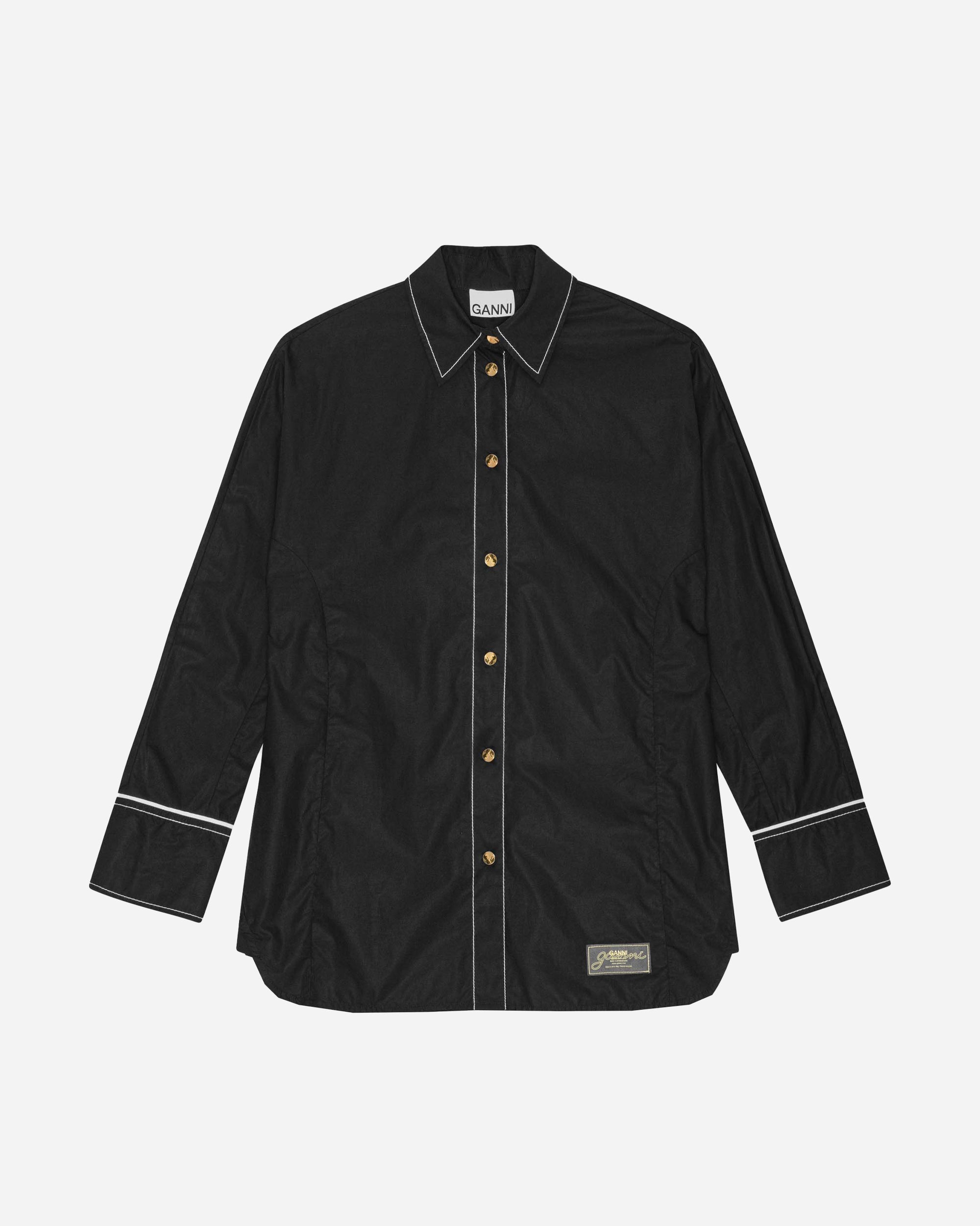 GANNI Cotton Poplin Raglan Shirt Black W0497