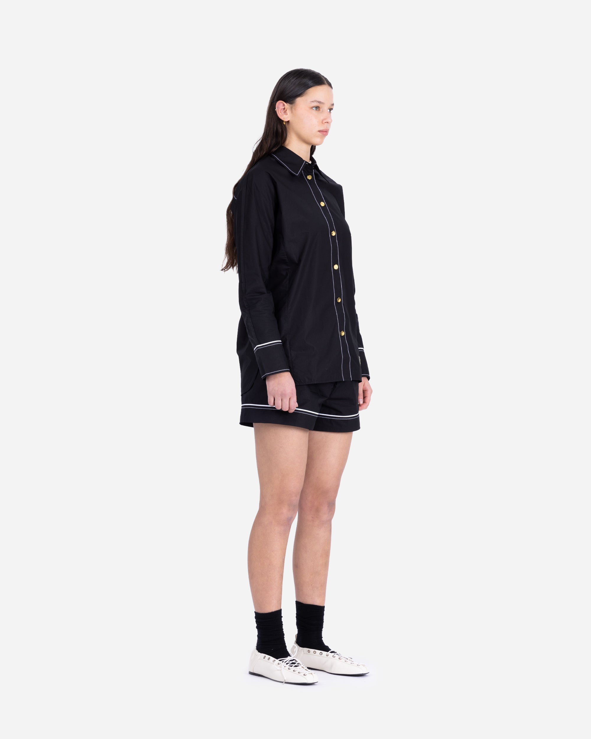 GANNI Cotton Poplin Raglan Shirt Black W0497