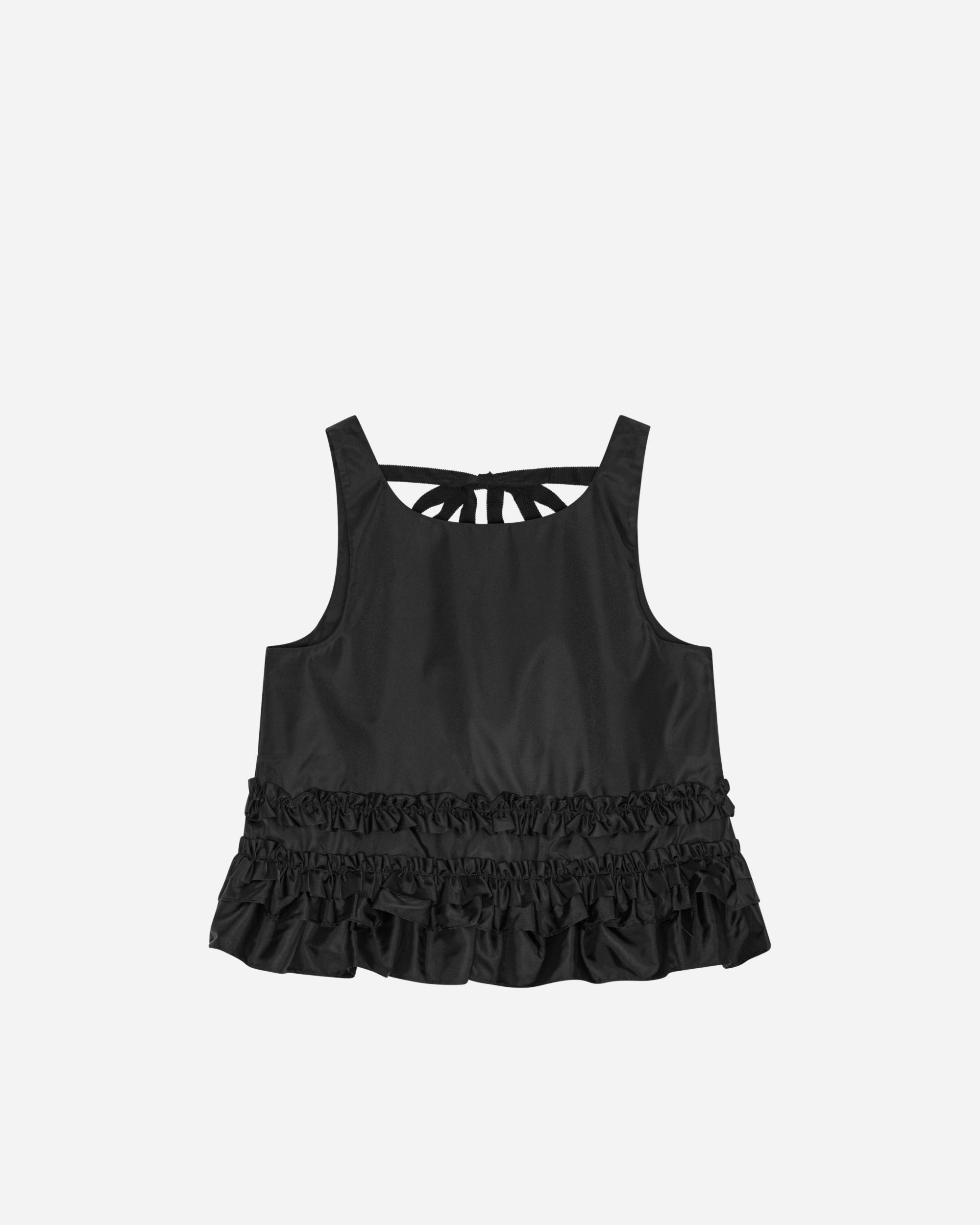 GANNI Duchesse Nylon Open Back Frill Top Black W0564-099