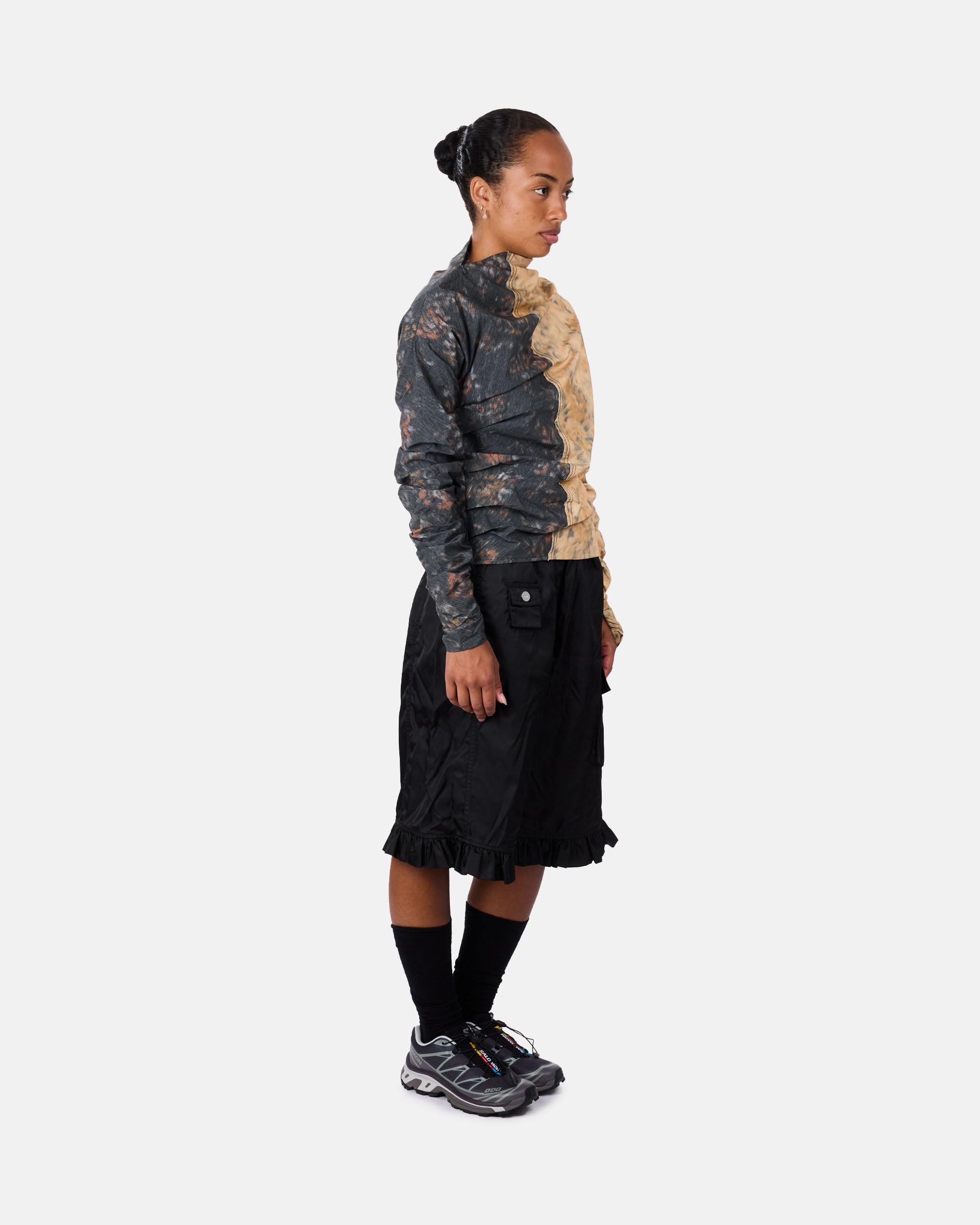 GANNI Printed Stretch Cotton Ruched Top Multicolour W1021