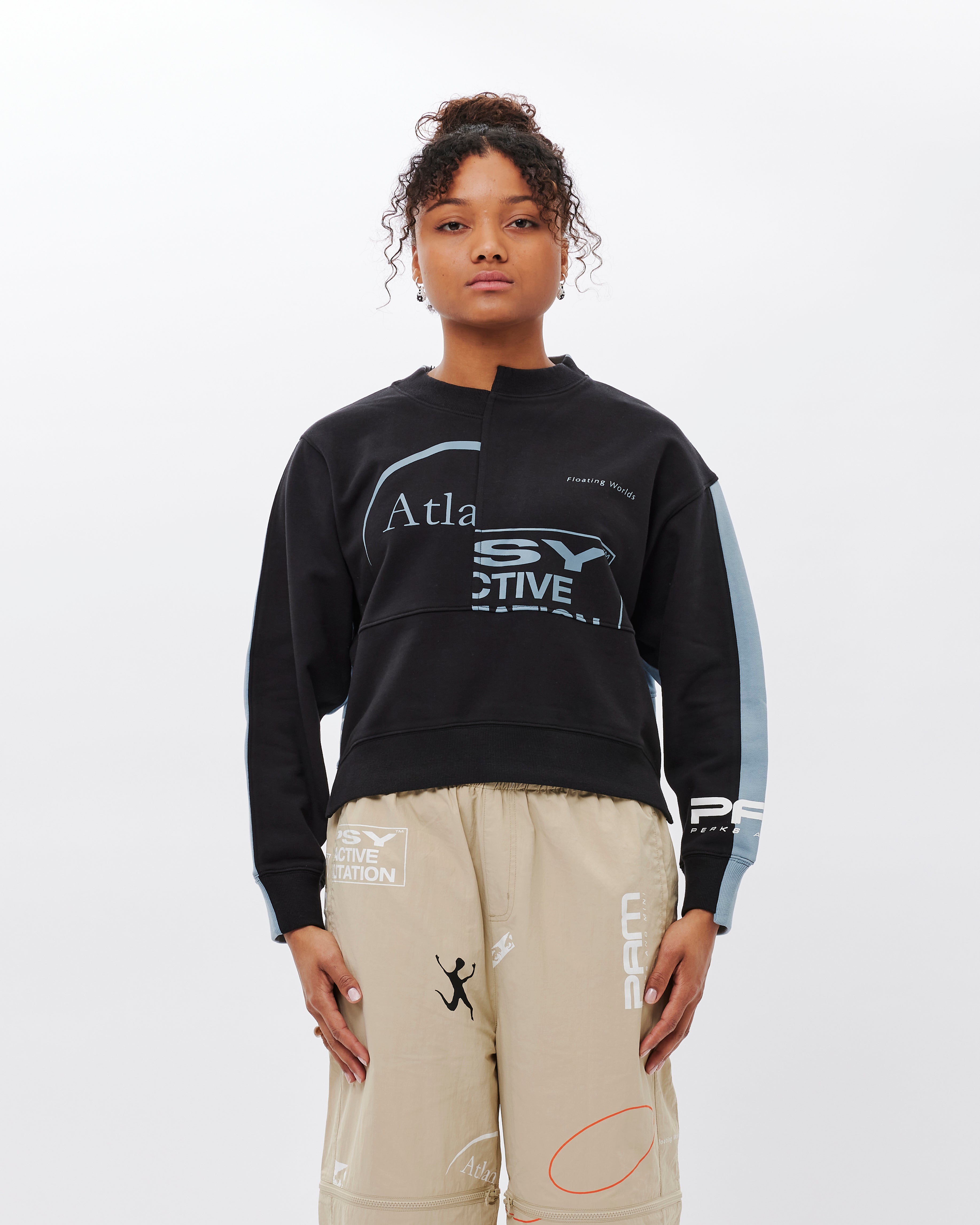 P.A.M. (Perks & Mini) Flotsam Split Neck Sweatshirt BLACK / PEARL BLUE 3759-BLPB