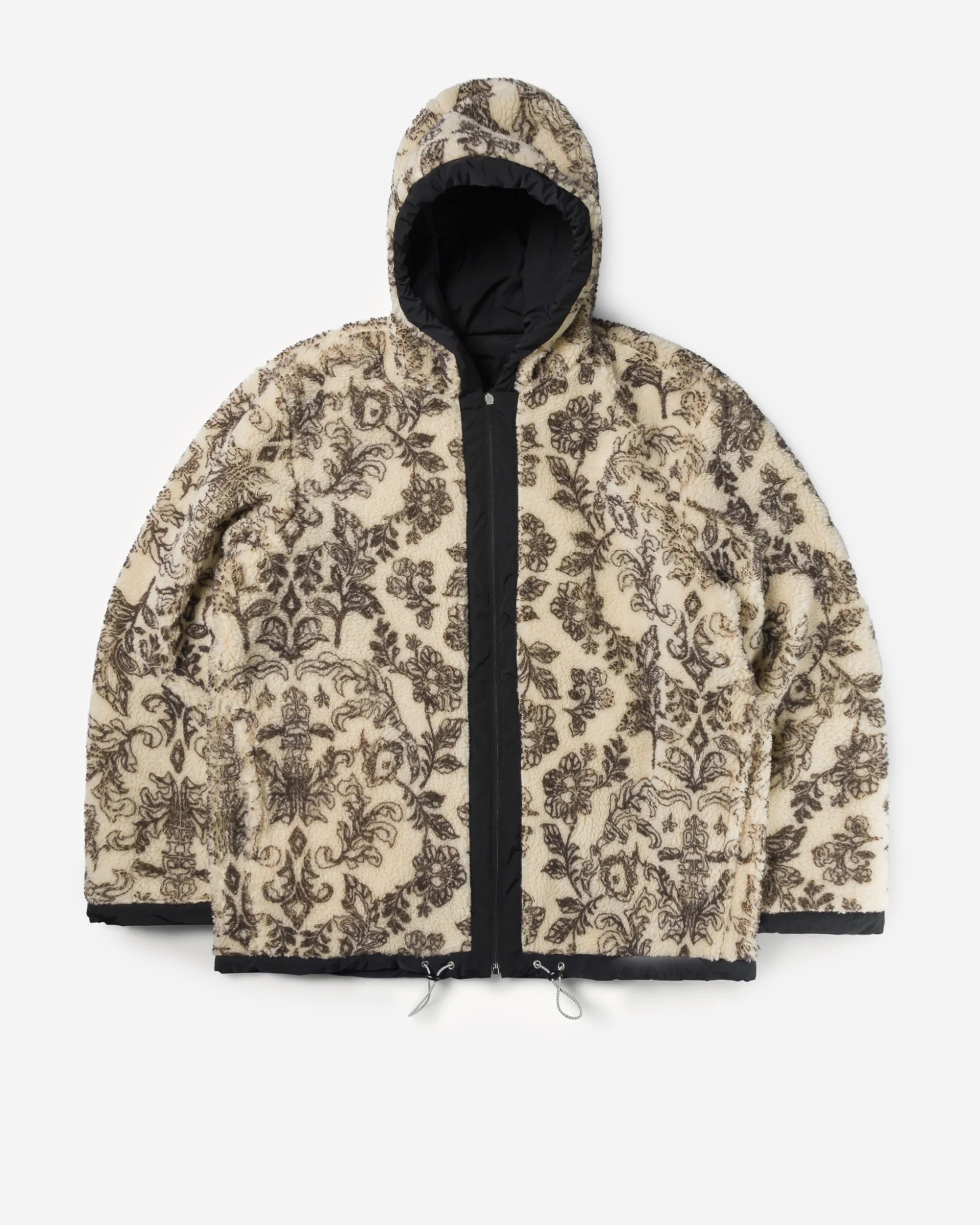ARIES Reversible Nylon and Floral Fleece Parka Ecru RUAR70014