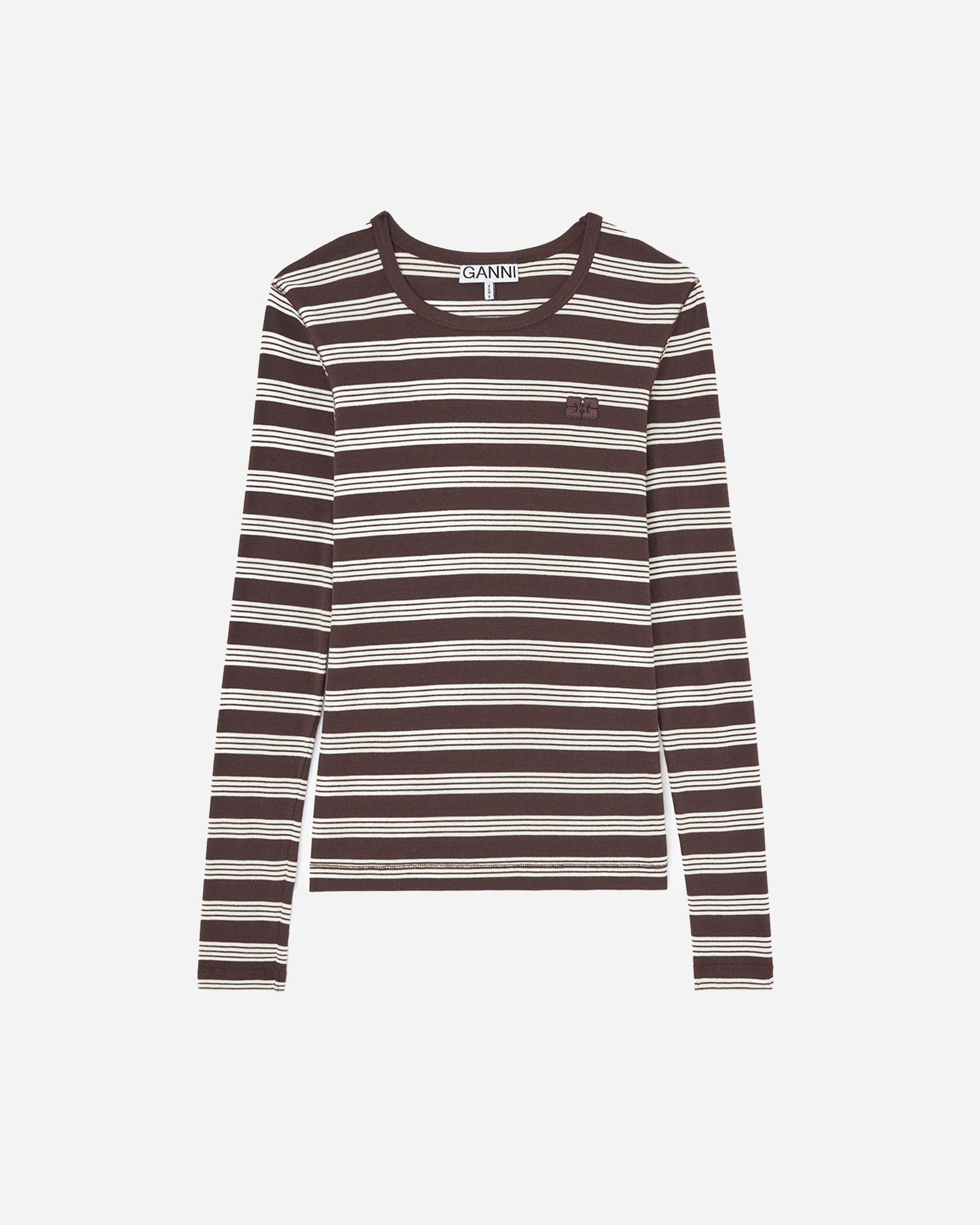 GANNI Soft Cotton Rib Longsleeve Top Stripe Mole A1050194