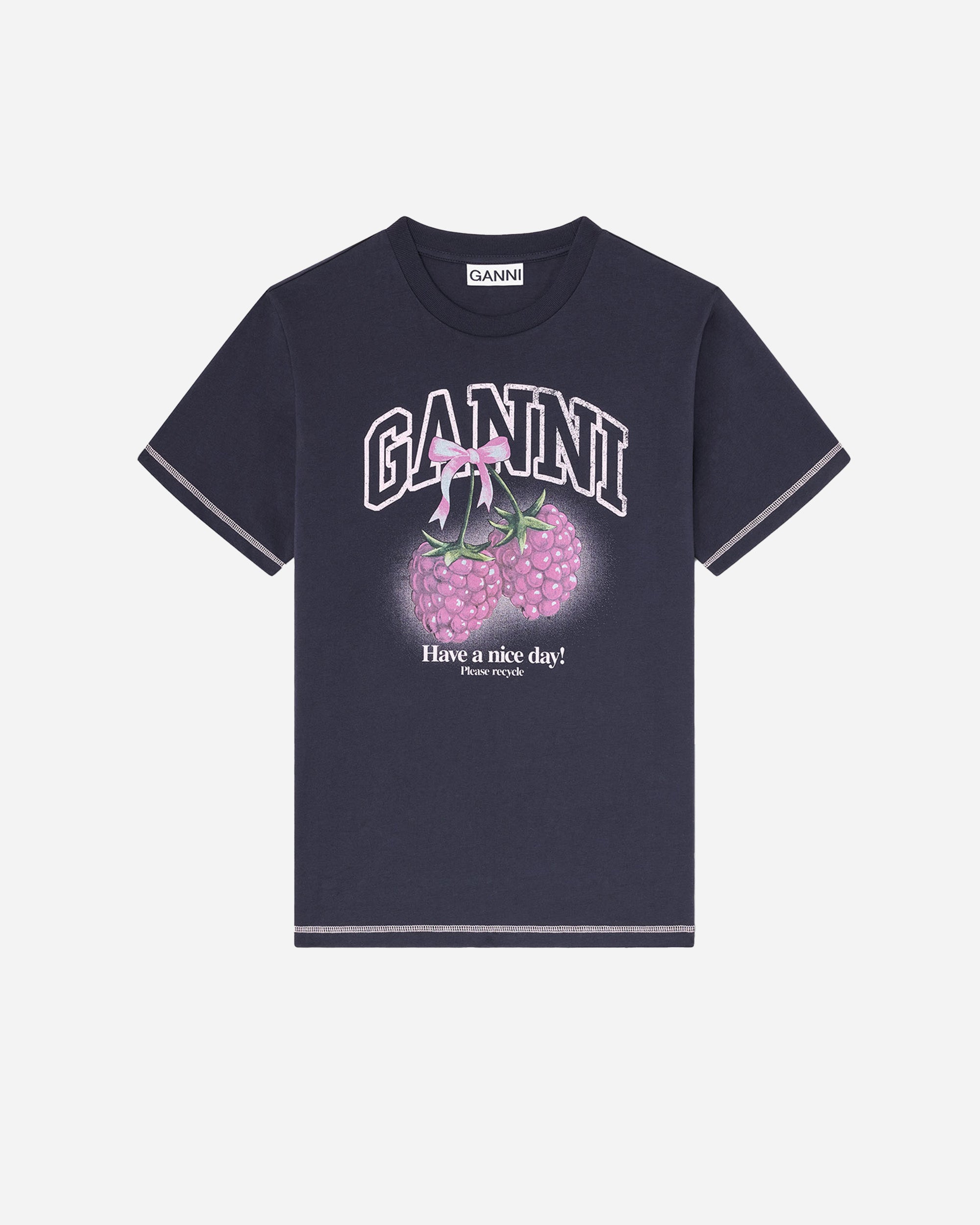 GANNI Basic Cotton Jersey Raspberry Print Phantom A1050219