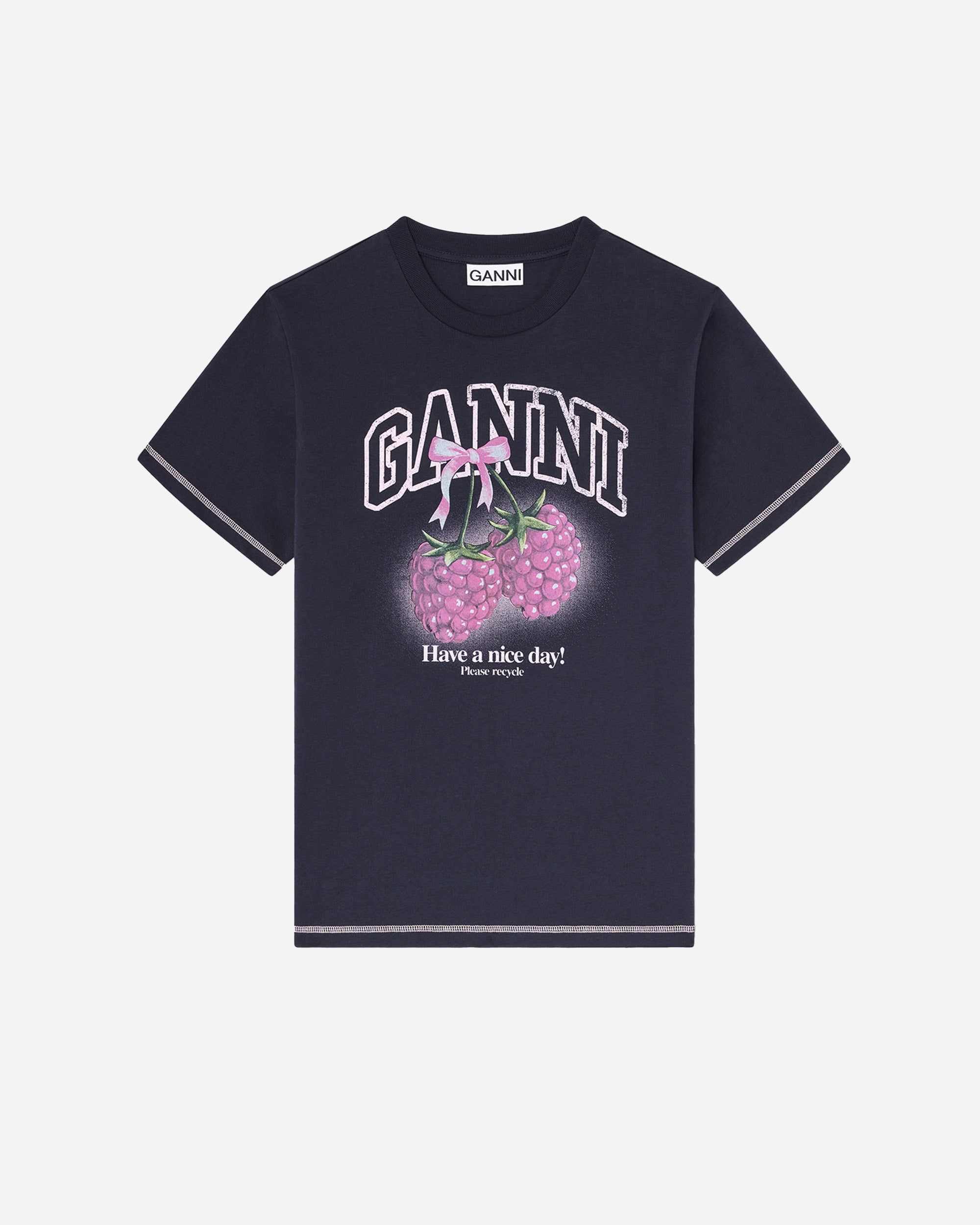 GANNI Basic Cotton Jersey Raspberry Print Phantom A1050219