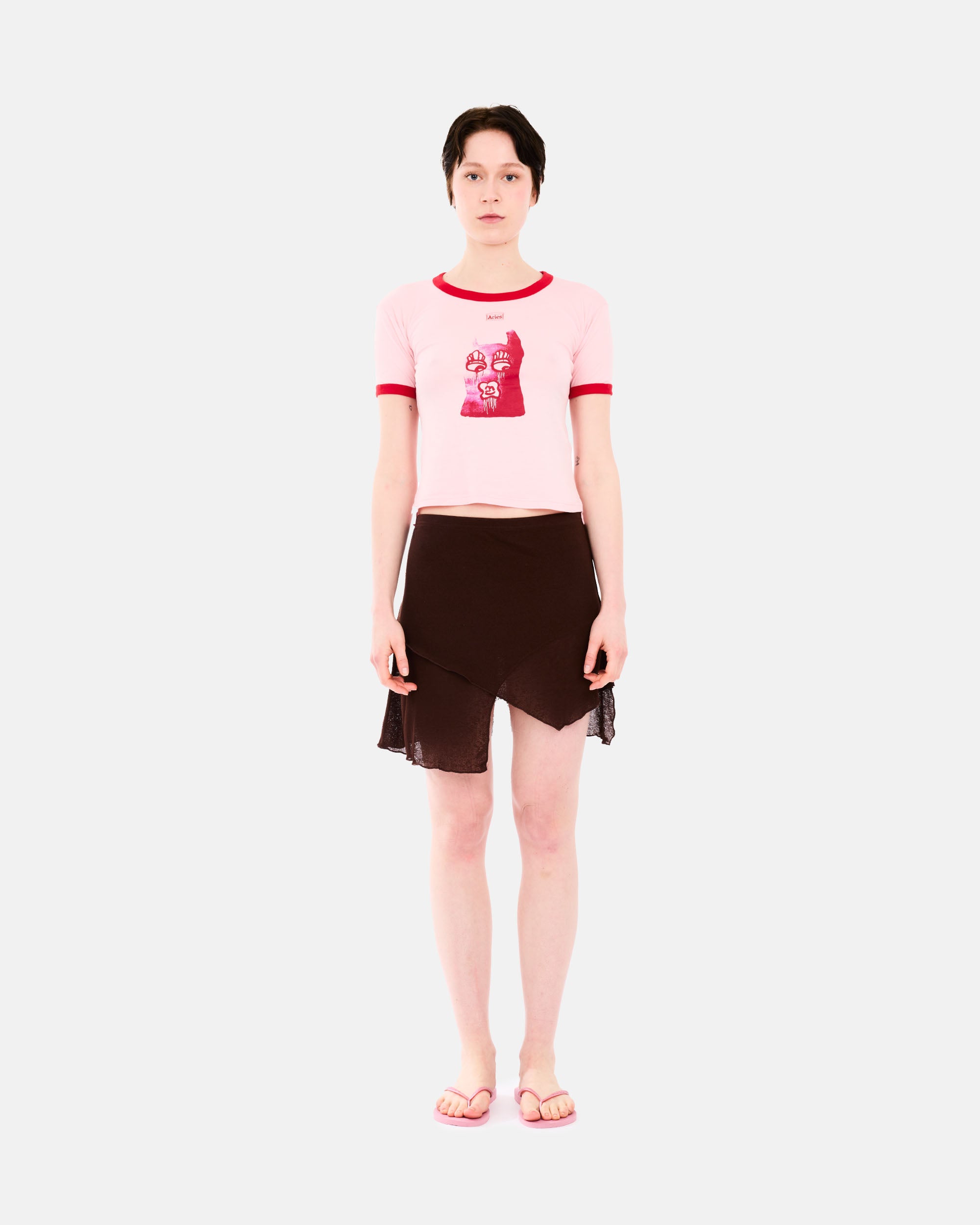 ARIES Who Knows Ss Ringer Tee Pink AR4009105