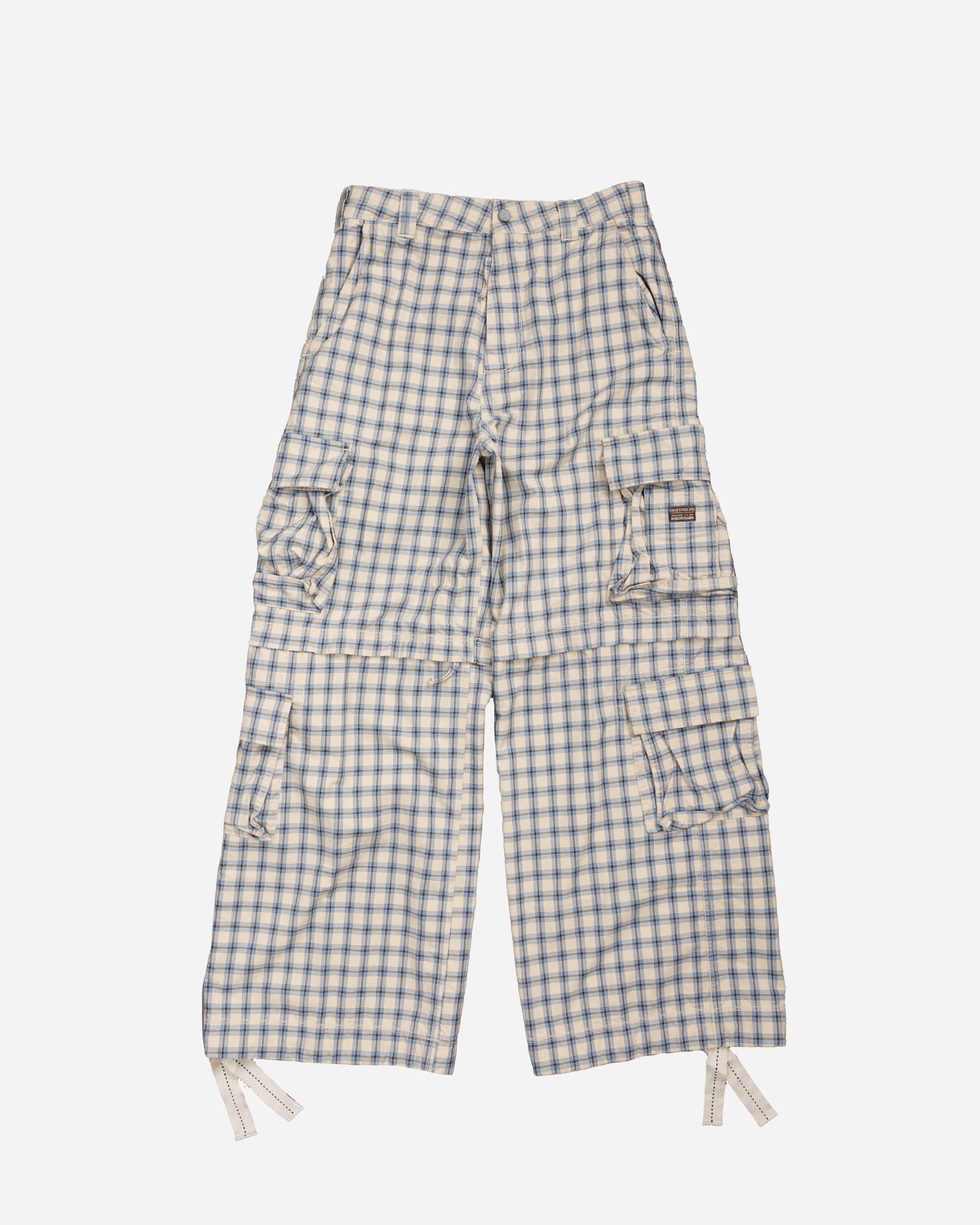ERL Zip-off Plaid Cargo Pants BEIGE BLUE ERL11P007