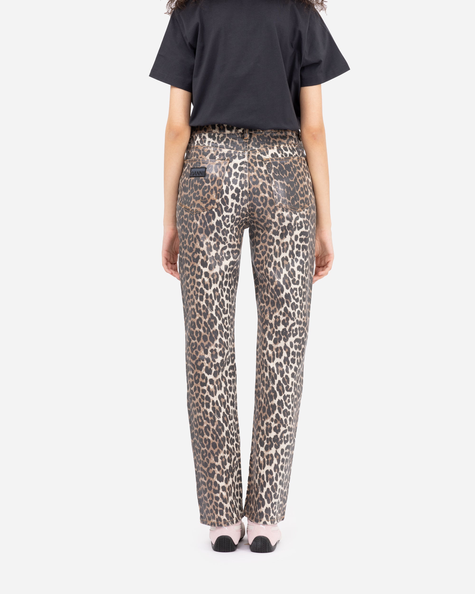 GANNI Foil Print Denim Carri Chain Leopard J1608