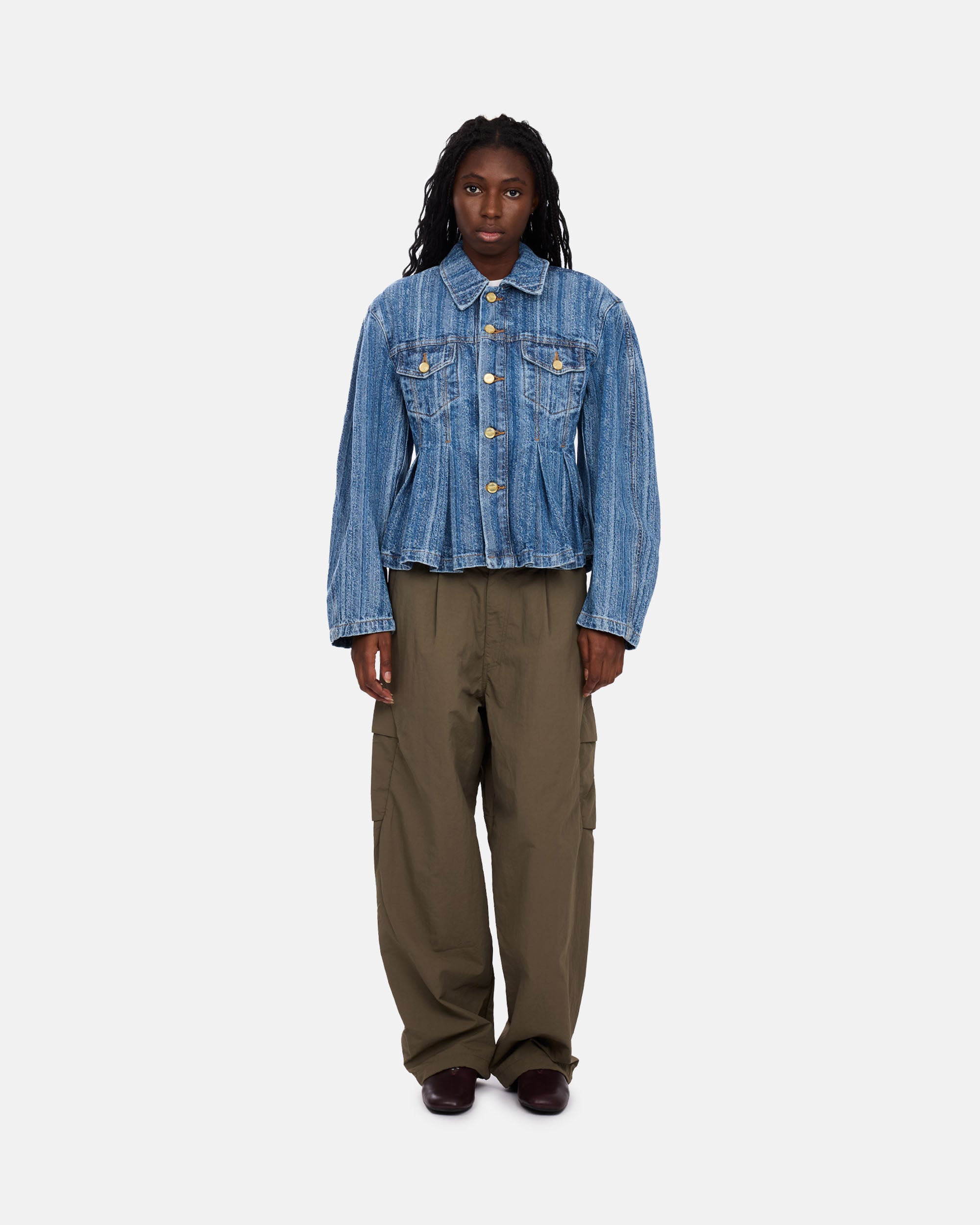 GANNI Structured Denim Fitted Jacket Mid Blue Stone J1845