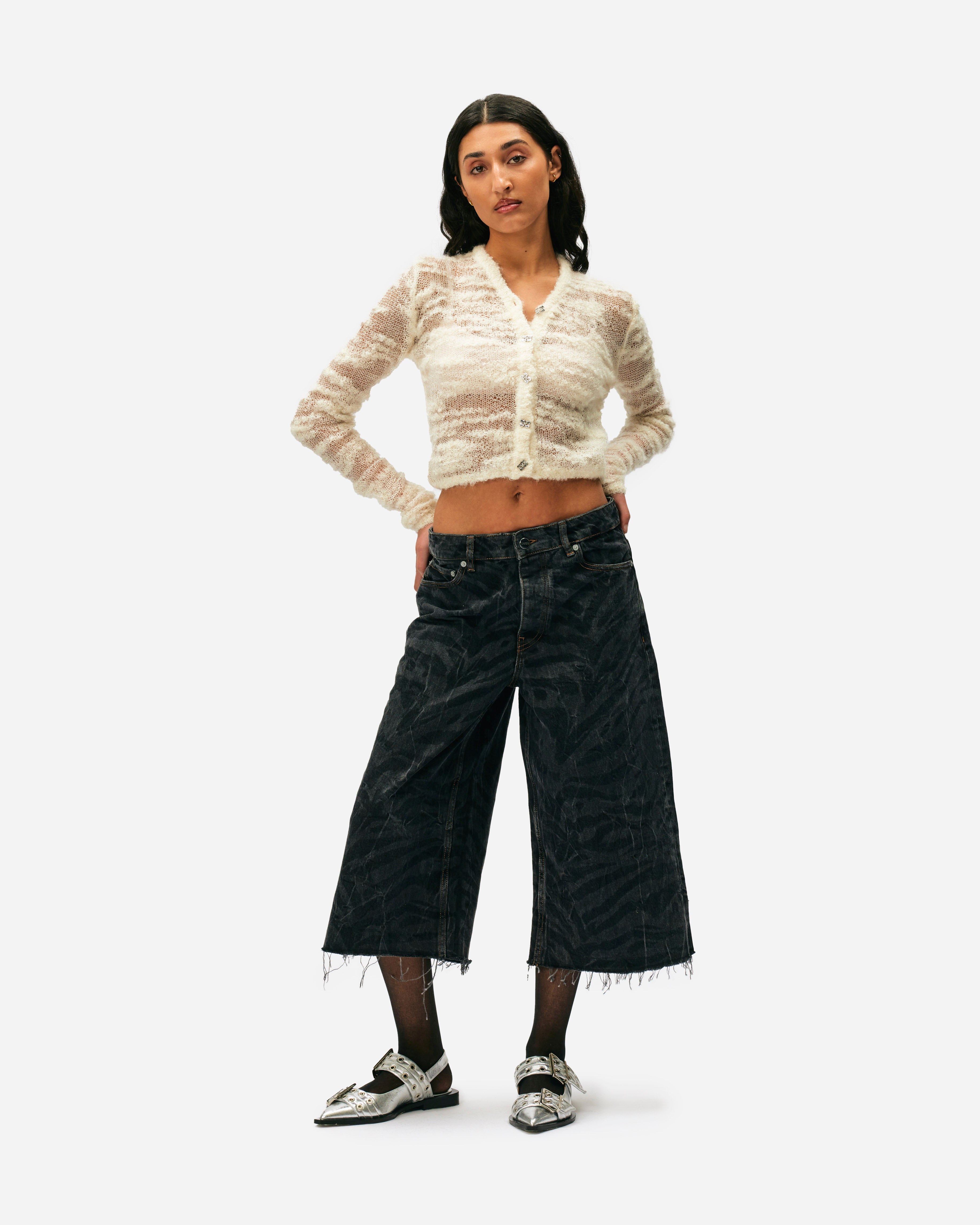 GANNI Alpaca Mohair Boucle Cardigan Egret K2254