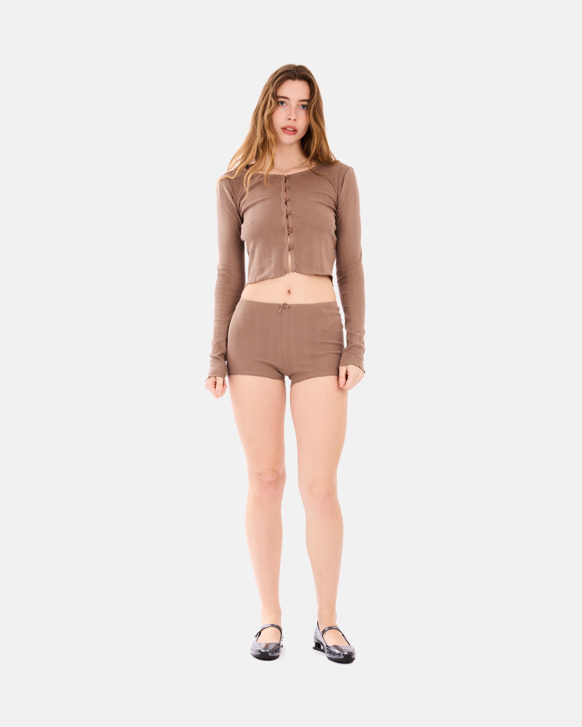 Organic Basics Pointelle Shorts Clay OB420039-Clay
