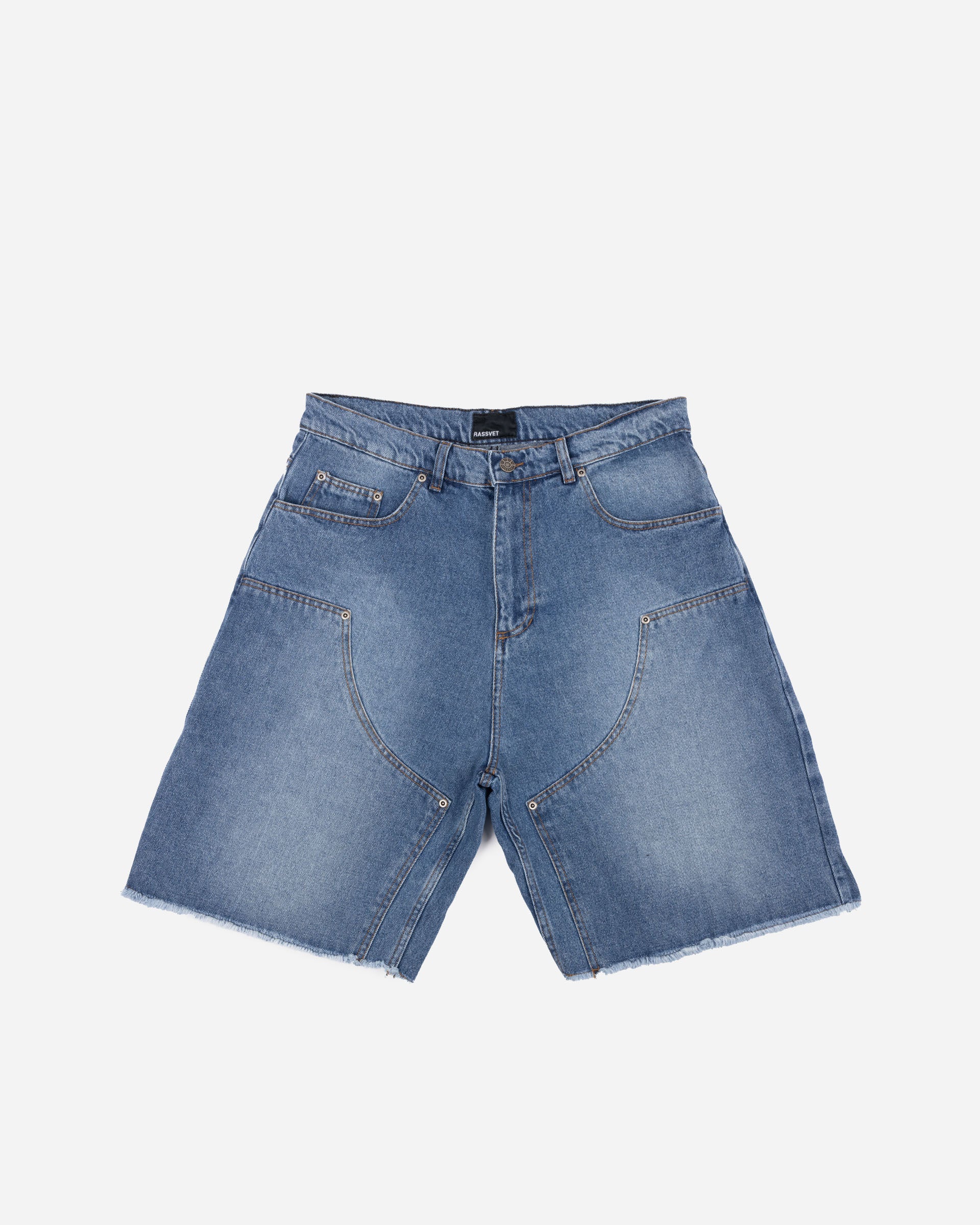 SUN DYED DOUBLE KNEE BAGGY DENIM SHORTS