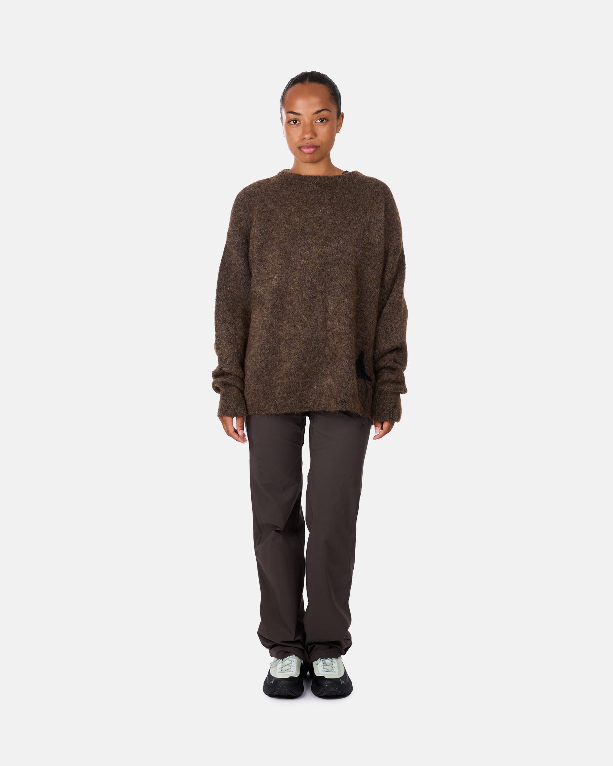 ROA Dropstitch Mohair Knit Crewneck Brown RBMW0522YA76