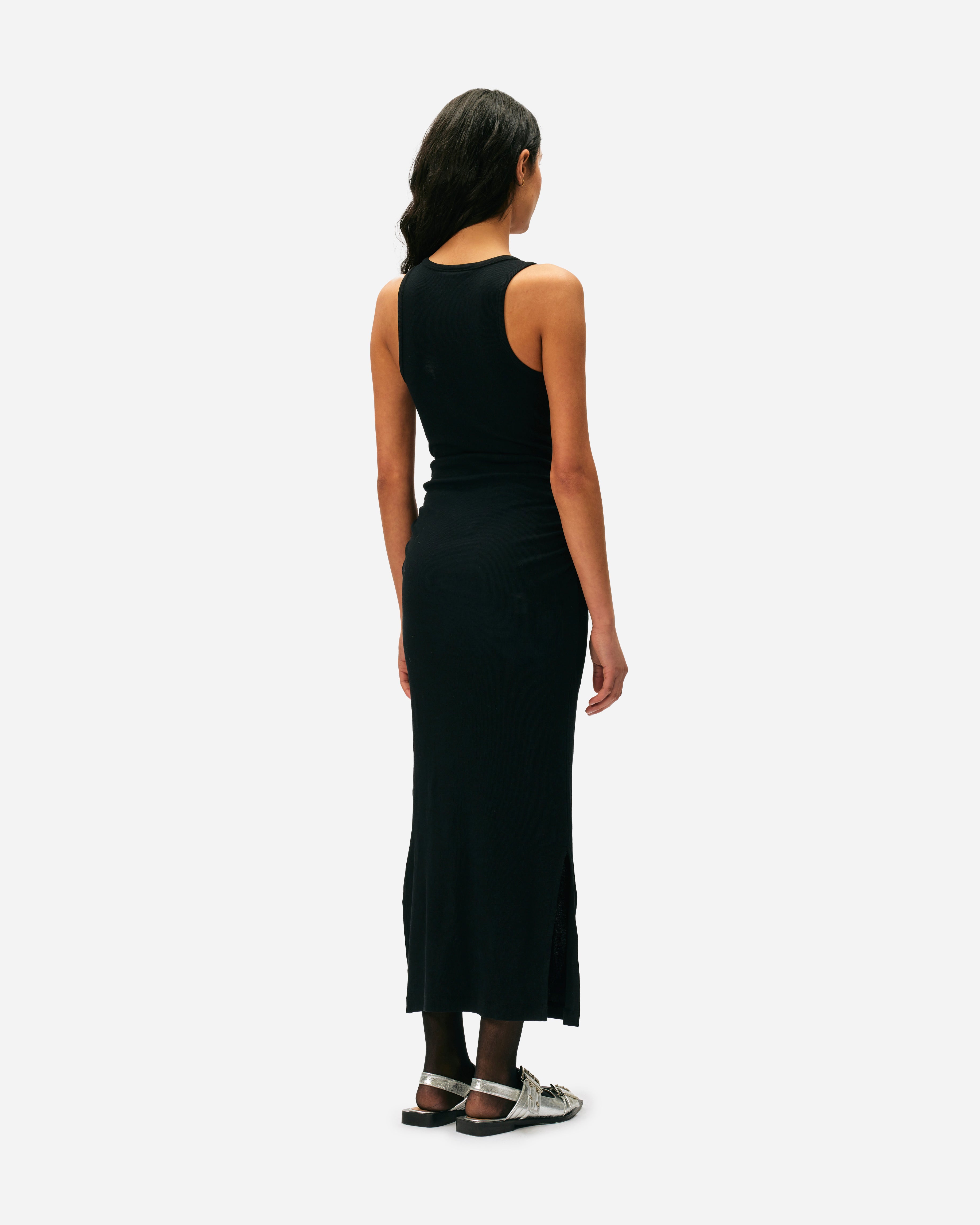 GANNI Soft Cotton Rib Tank Top Long Dress Black T3935