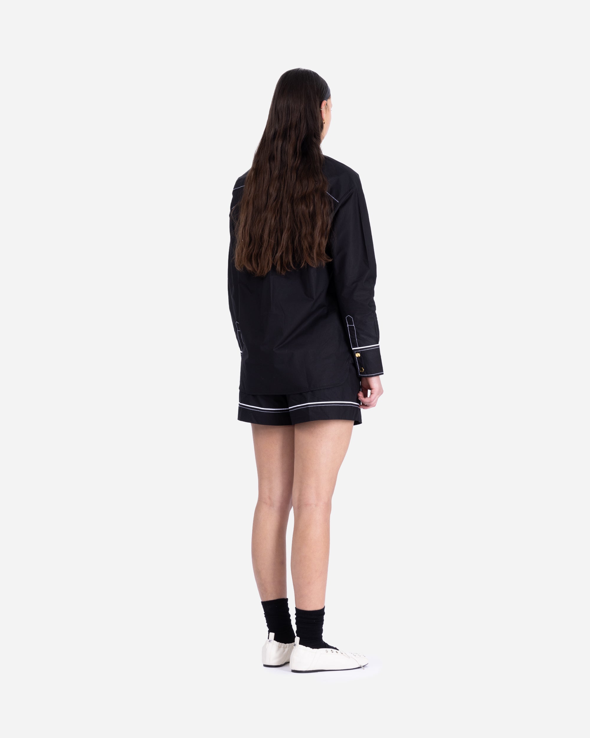 GANNI Cotton Poplin Raglan Shirt Black W0497