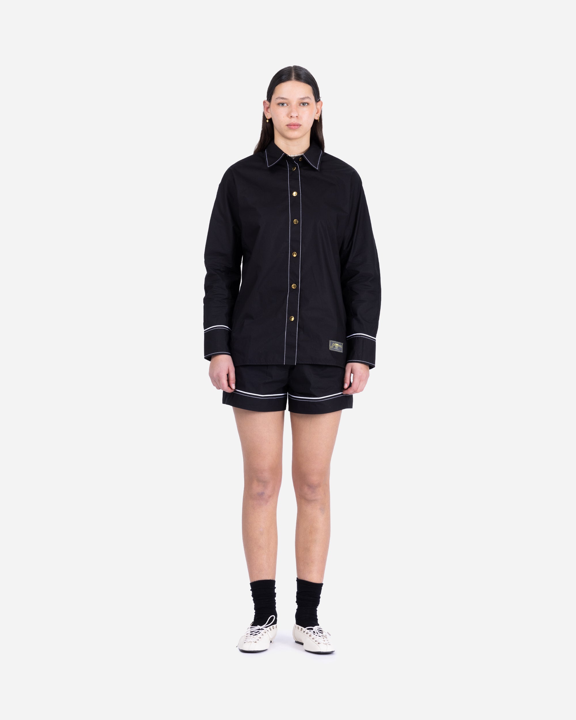 GANNI Cotton Poplin Elasticated Shorts Black W0504