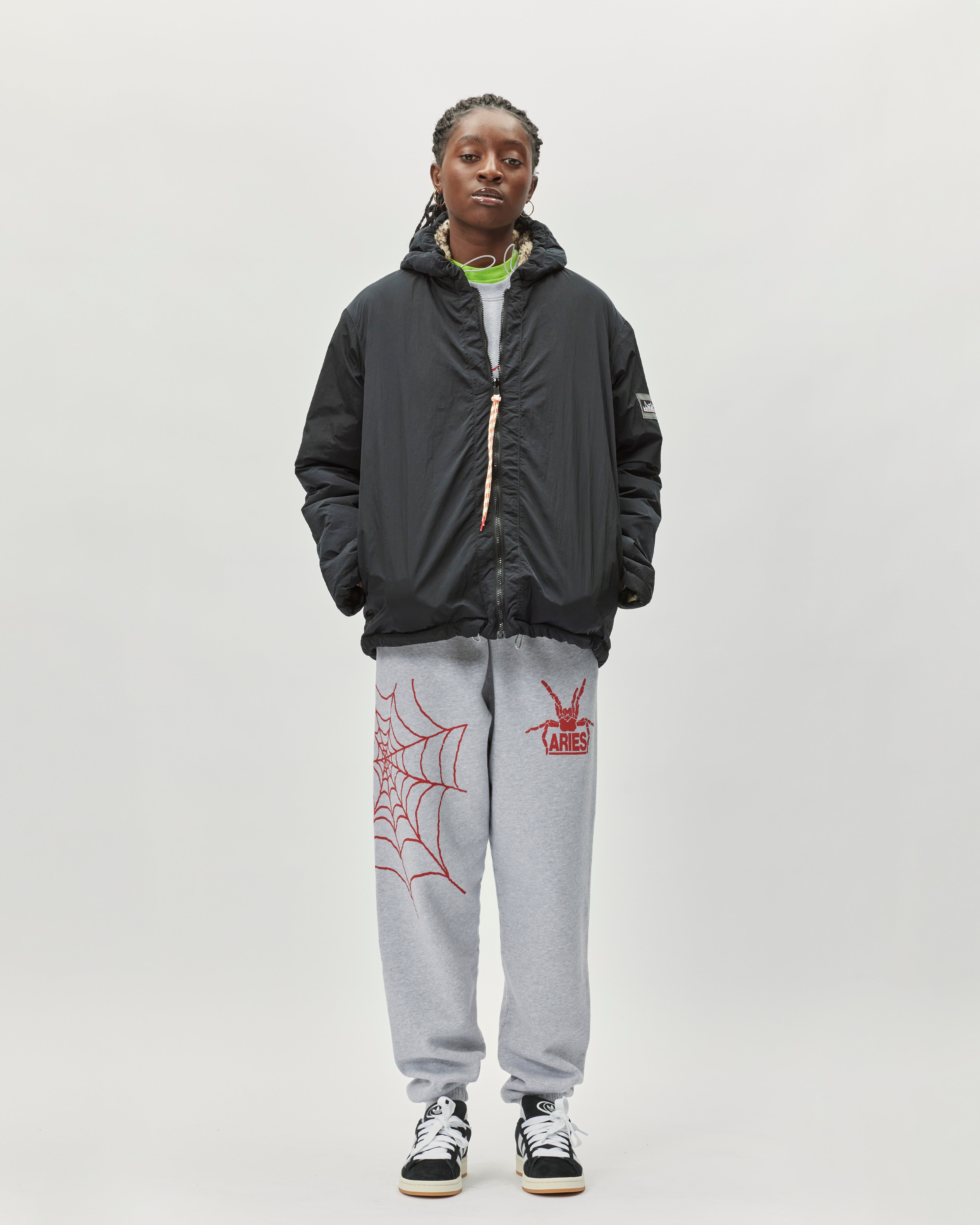 ARIES Reversible Nylon and Floral Fleece Parka Ecru RUAR70014
